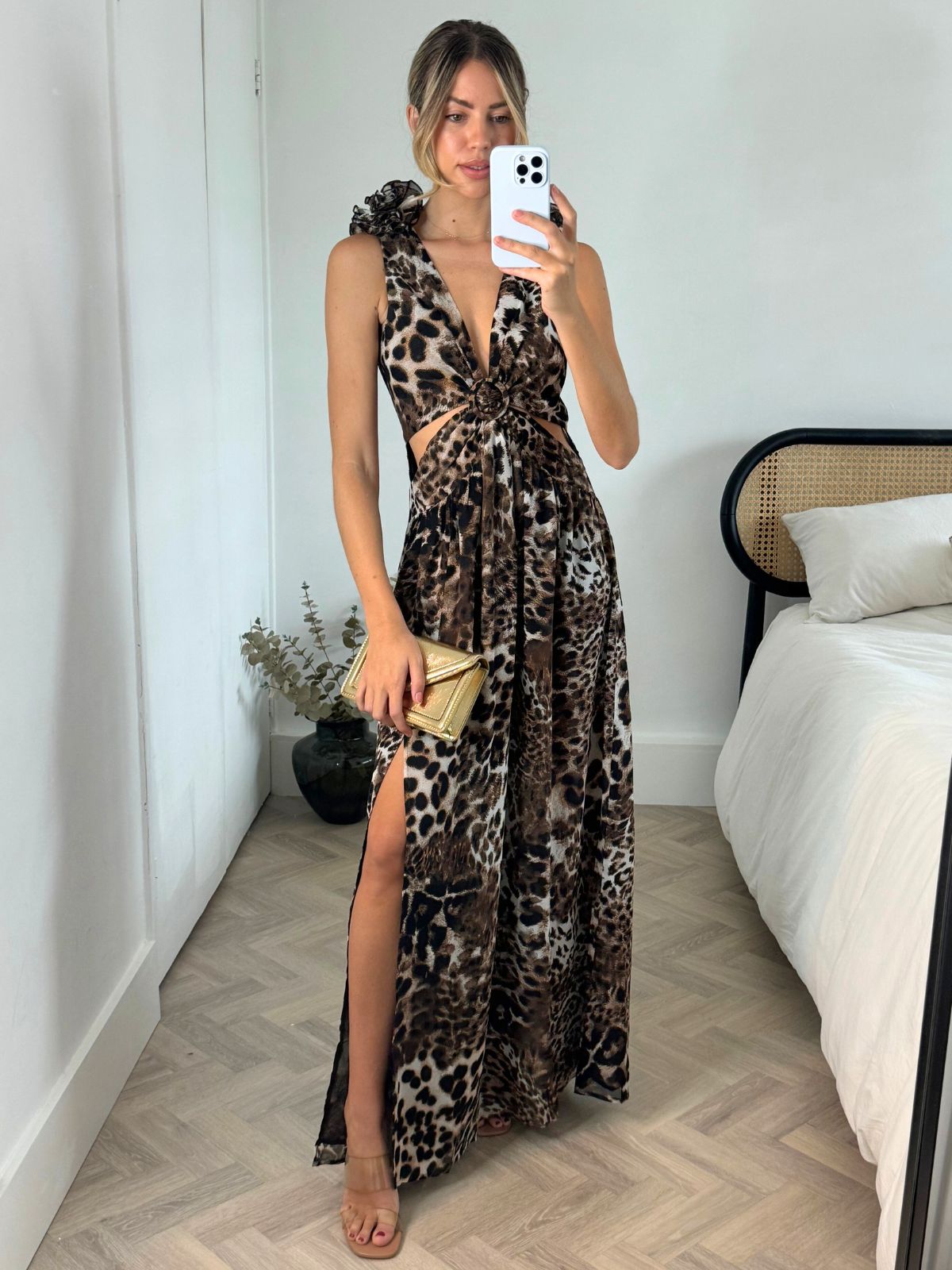 Animal Print Maxi Dress | Layla Dress with Shoulder Corsage