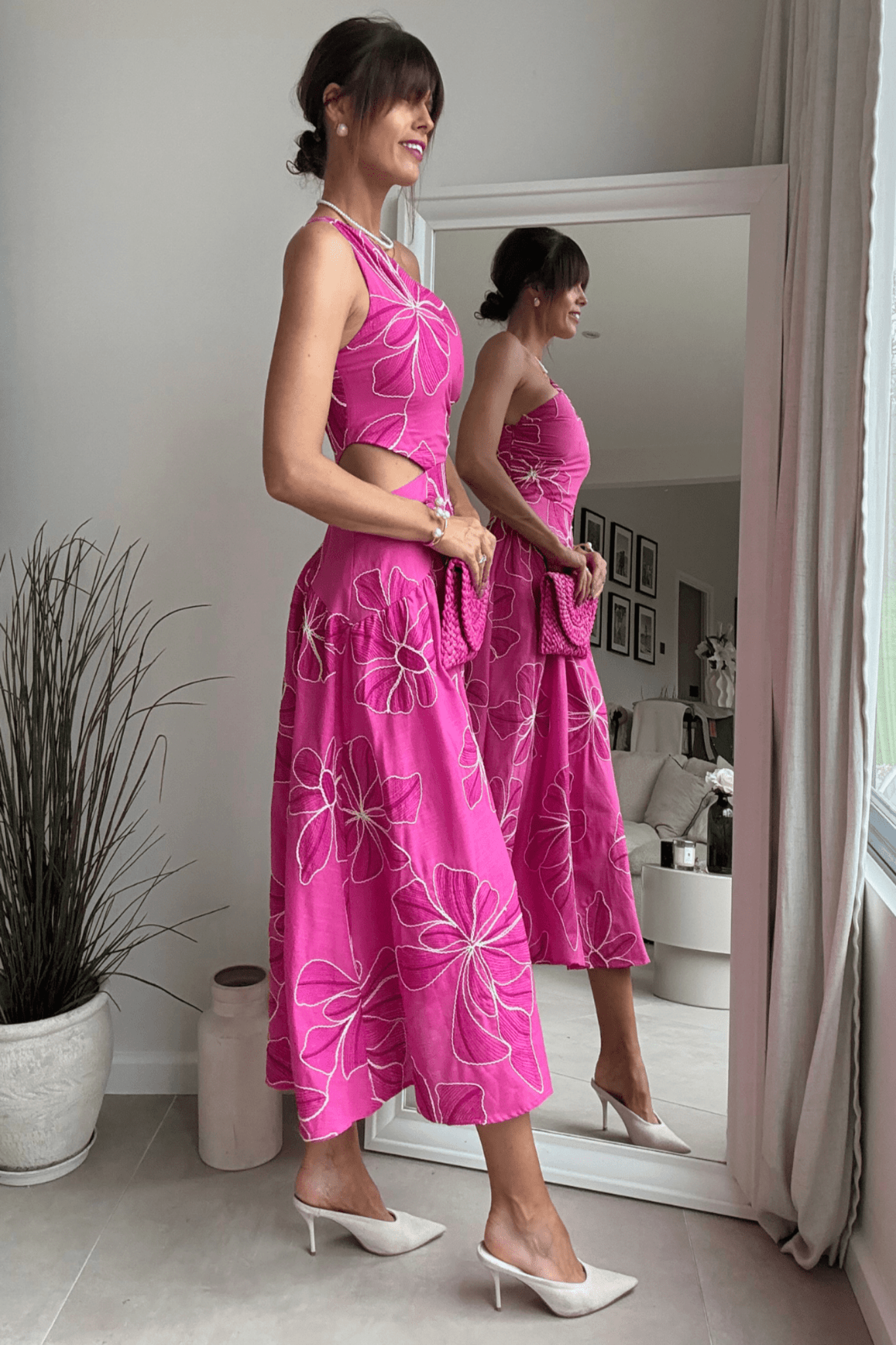 Jasmine Cut Out One Shoulder Dress in Pink Floral - Style Cheat