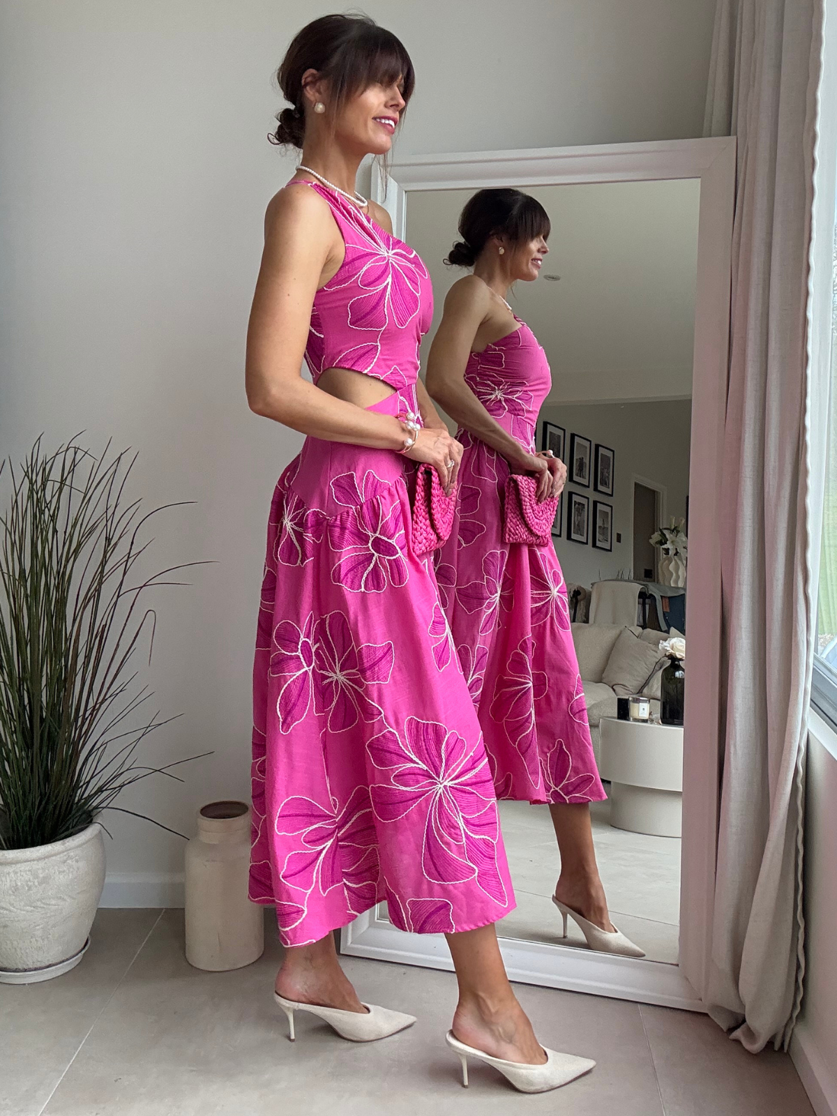 Jasmine Cut Out One Shoulder Dress in Pink Floral