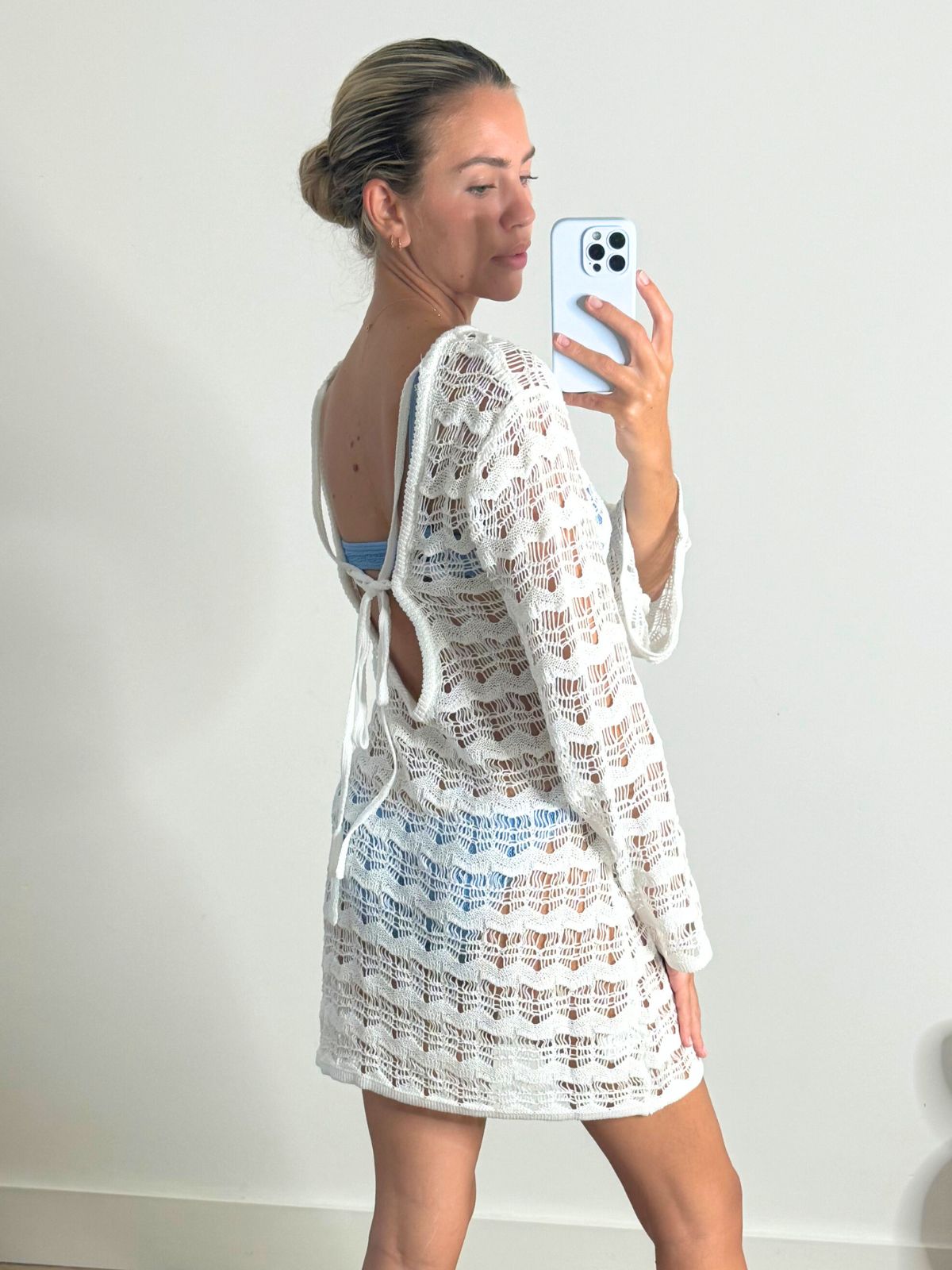 NEW FIT Ocean Long Sleeve Lace Back Mini dress / White