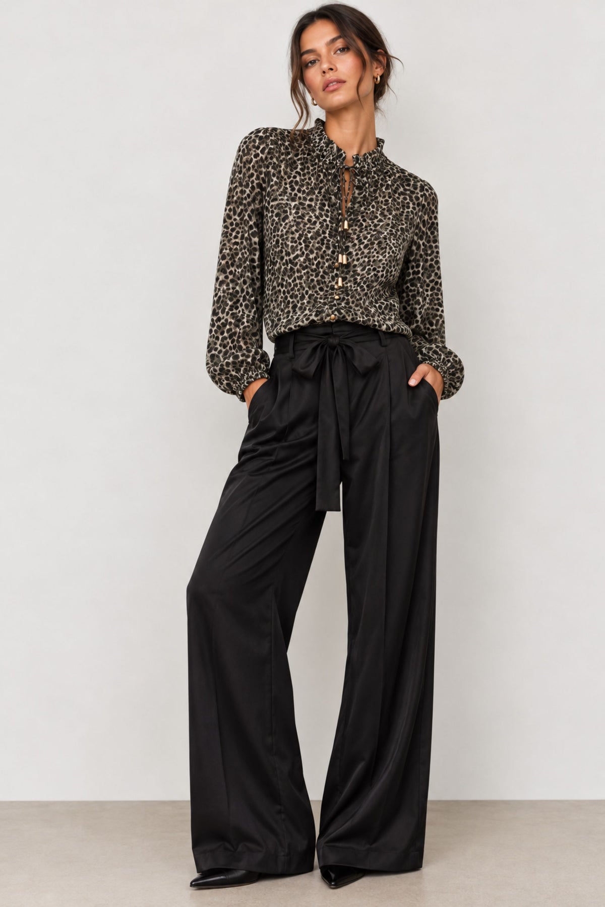 Animal Print Tie Blouse