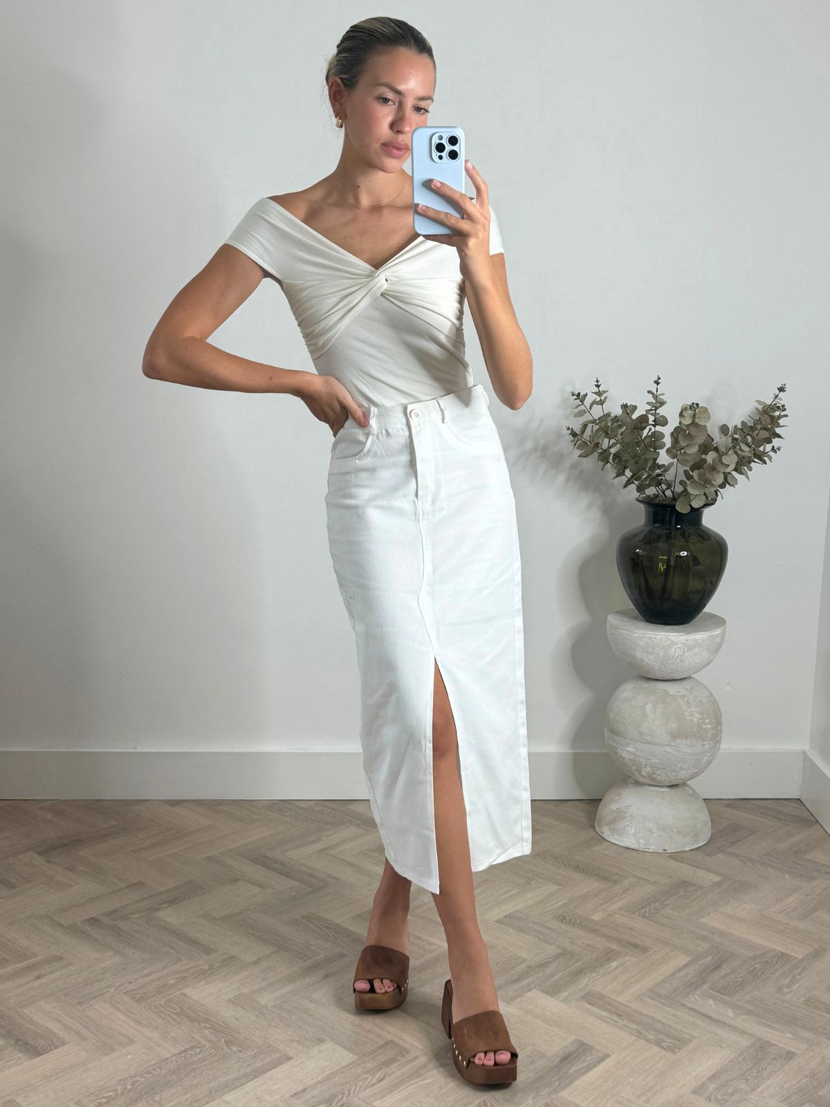 Piper Midi Twill Skirt in Cream