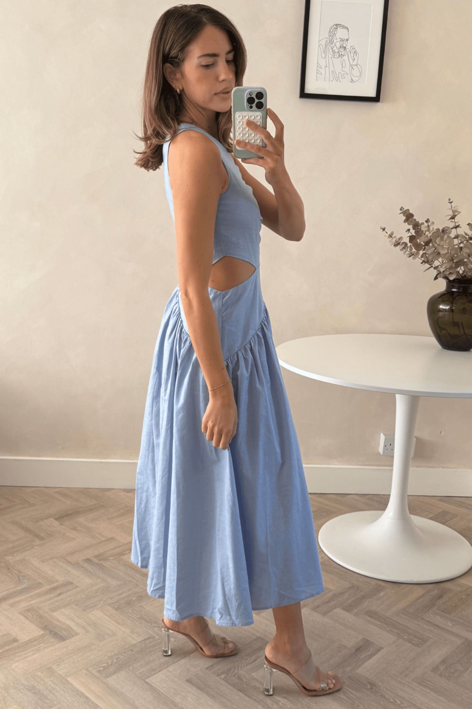 Jasmine Cut Out One Shoulder Dress in Baby Blue - Style Cheat