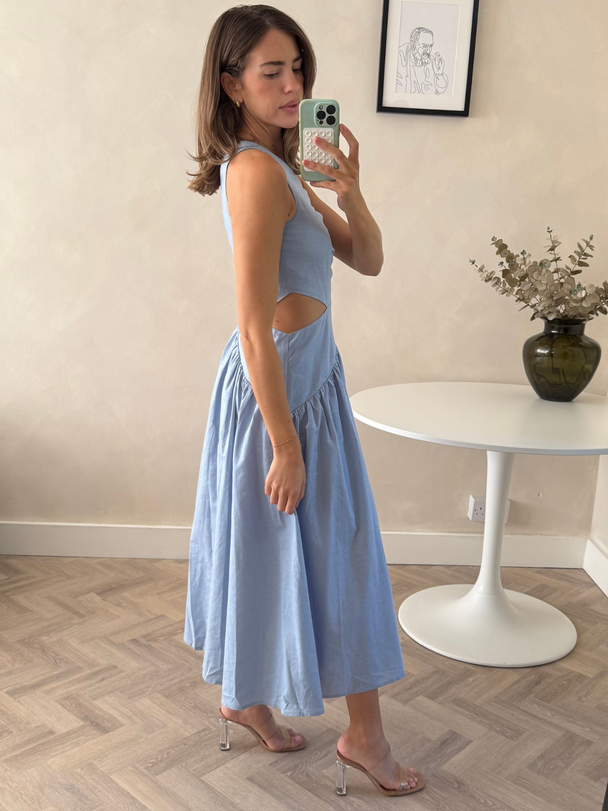 Jasmine Cut Out One Shoulder Dress in Baby Blue