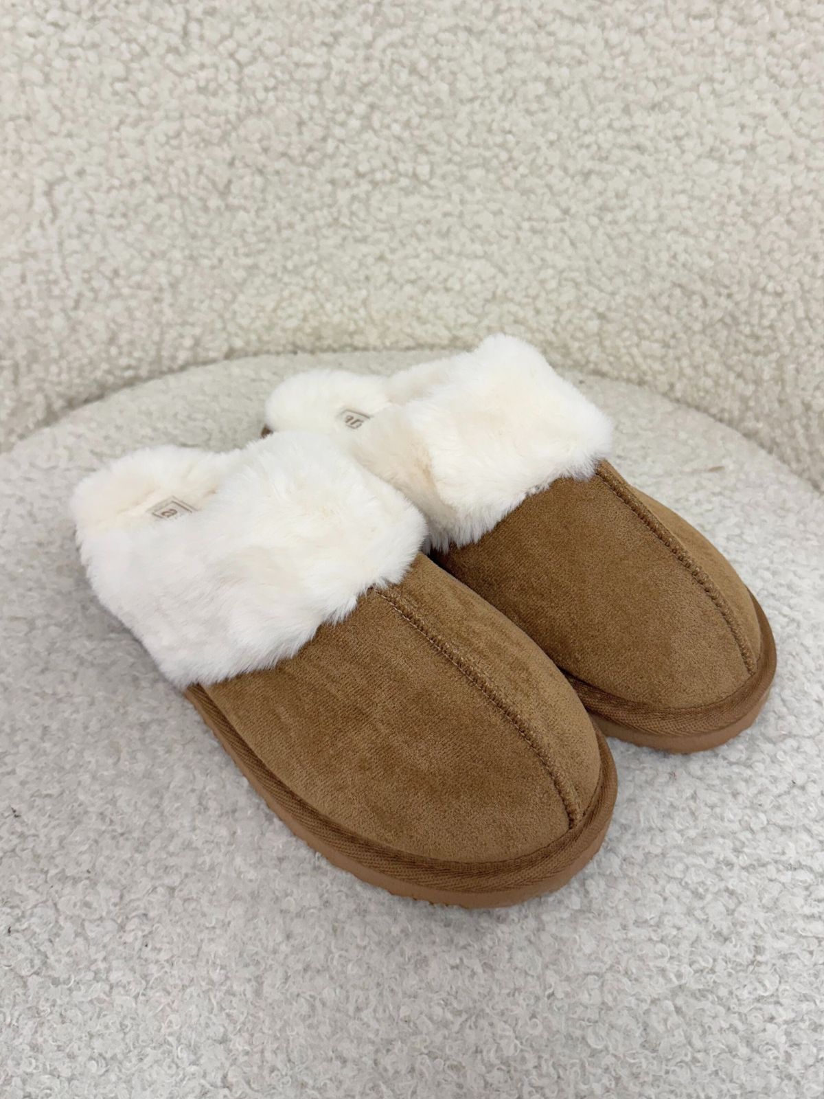 Bear Fluffy Faux Fur Lined Slipper in Camel