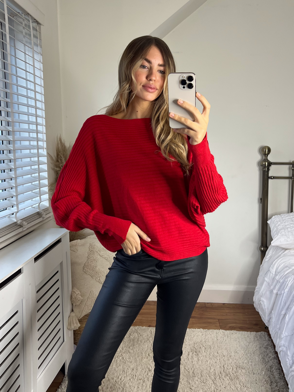 Tessa Batwing Ribbed Knit Jumper / Red