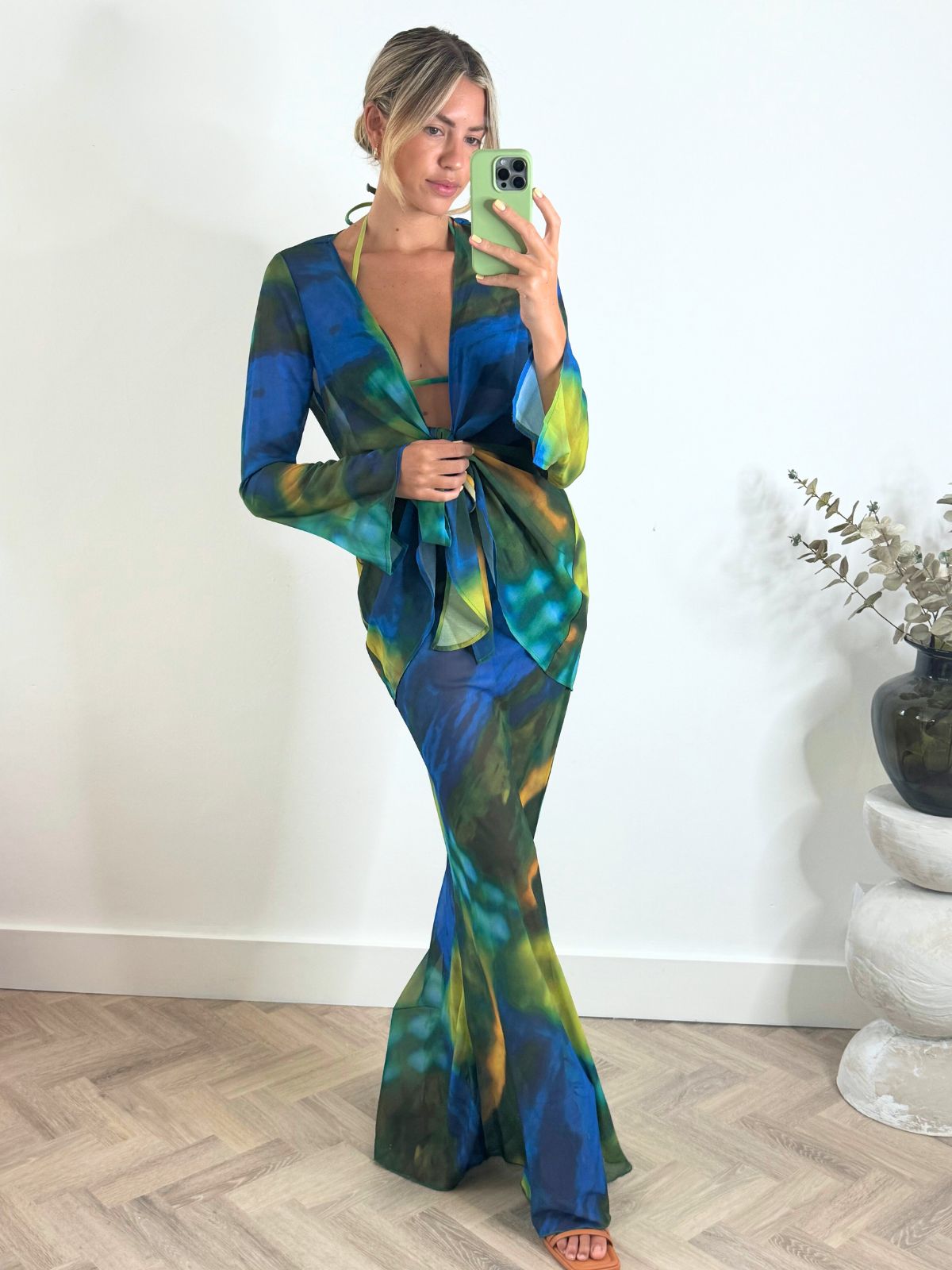 Sheer Beach Cover Up | Gianna Cover Up in Blue and Green