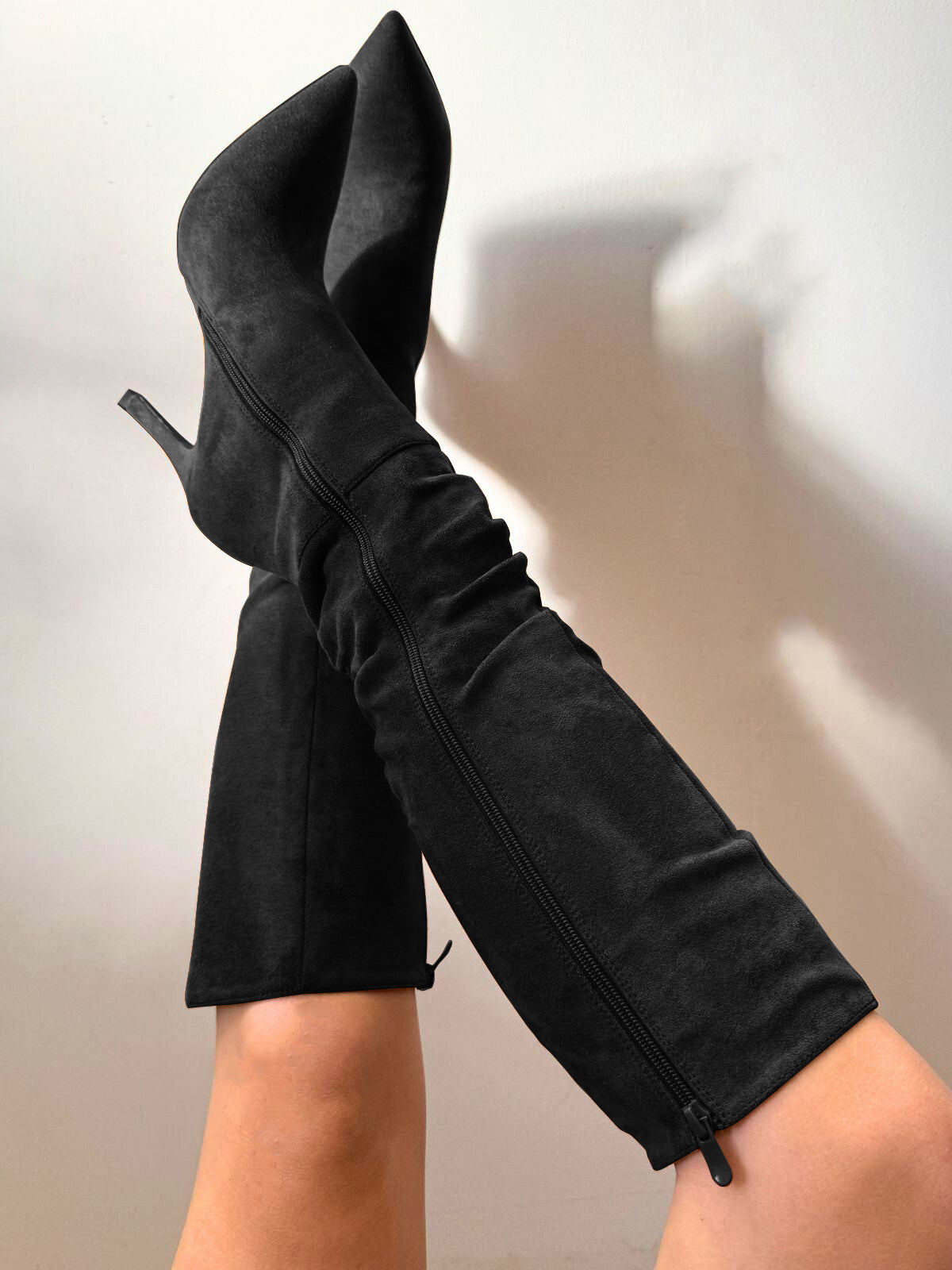 Stacey Knee High Suede Boots in Black