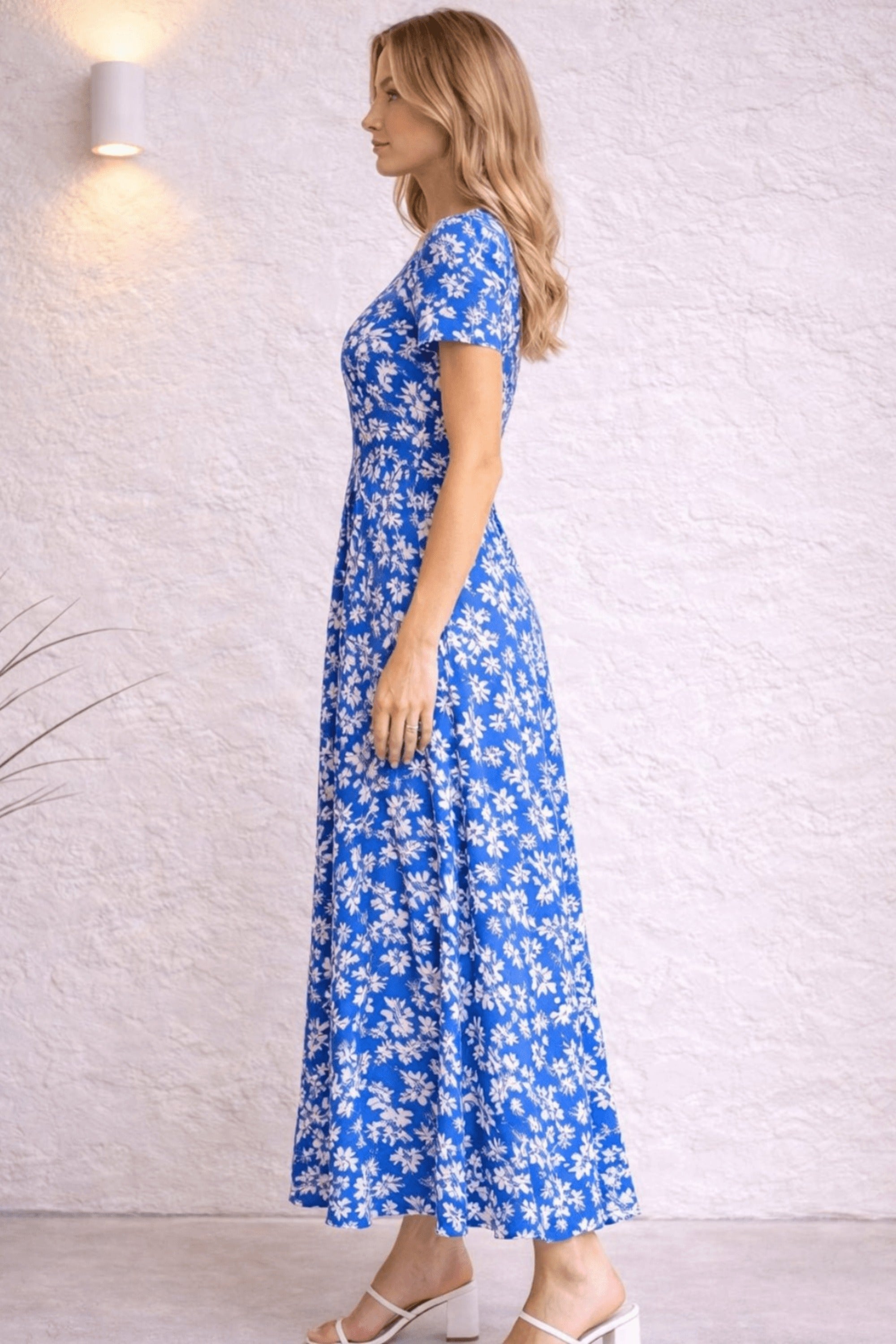 Blue Button Floral Dress - Style Cheat