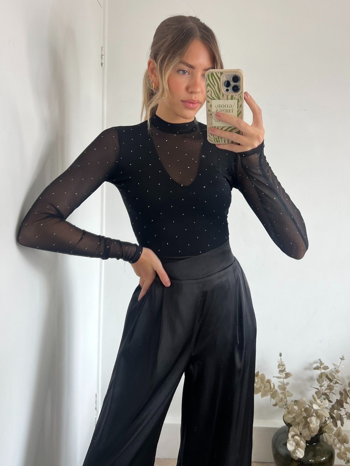 Diamante Mesh Bodysuit | Izzi Hot Fix Bodysuit in Black