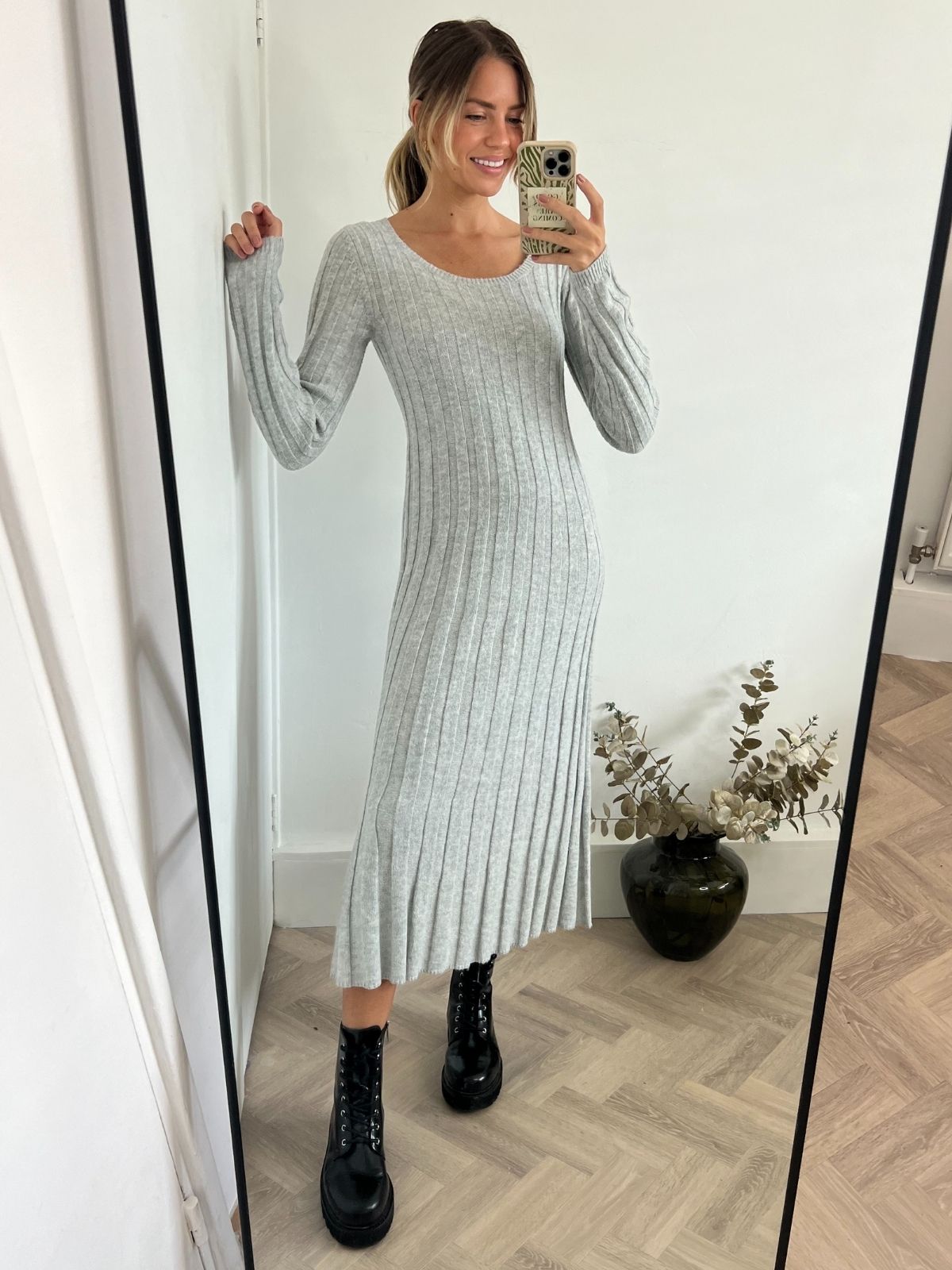 Liberty Cosy Ribbed Knitted Midaxi Dress / Grey