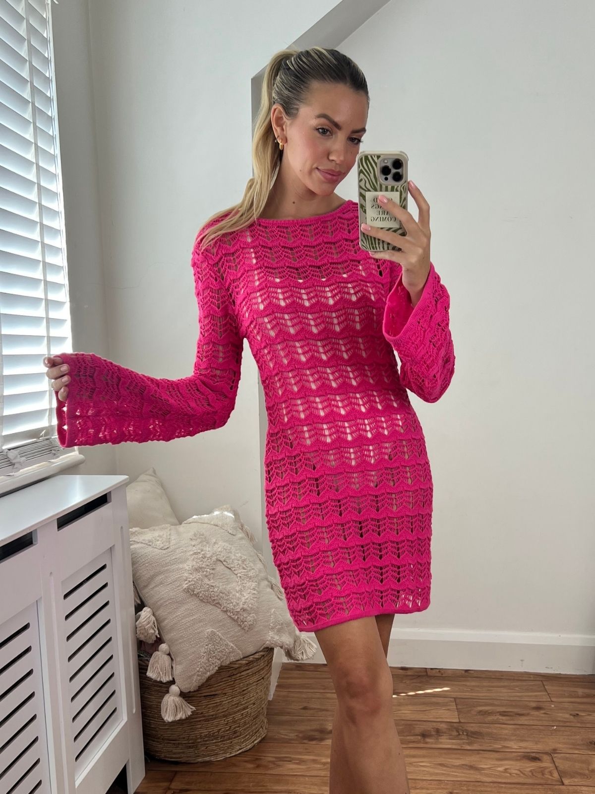 Ocean Long Sleeve Lace Back Mini dress / Pink