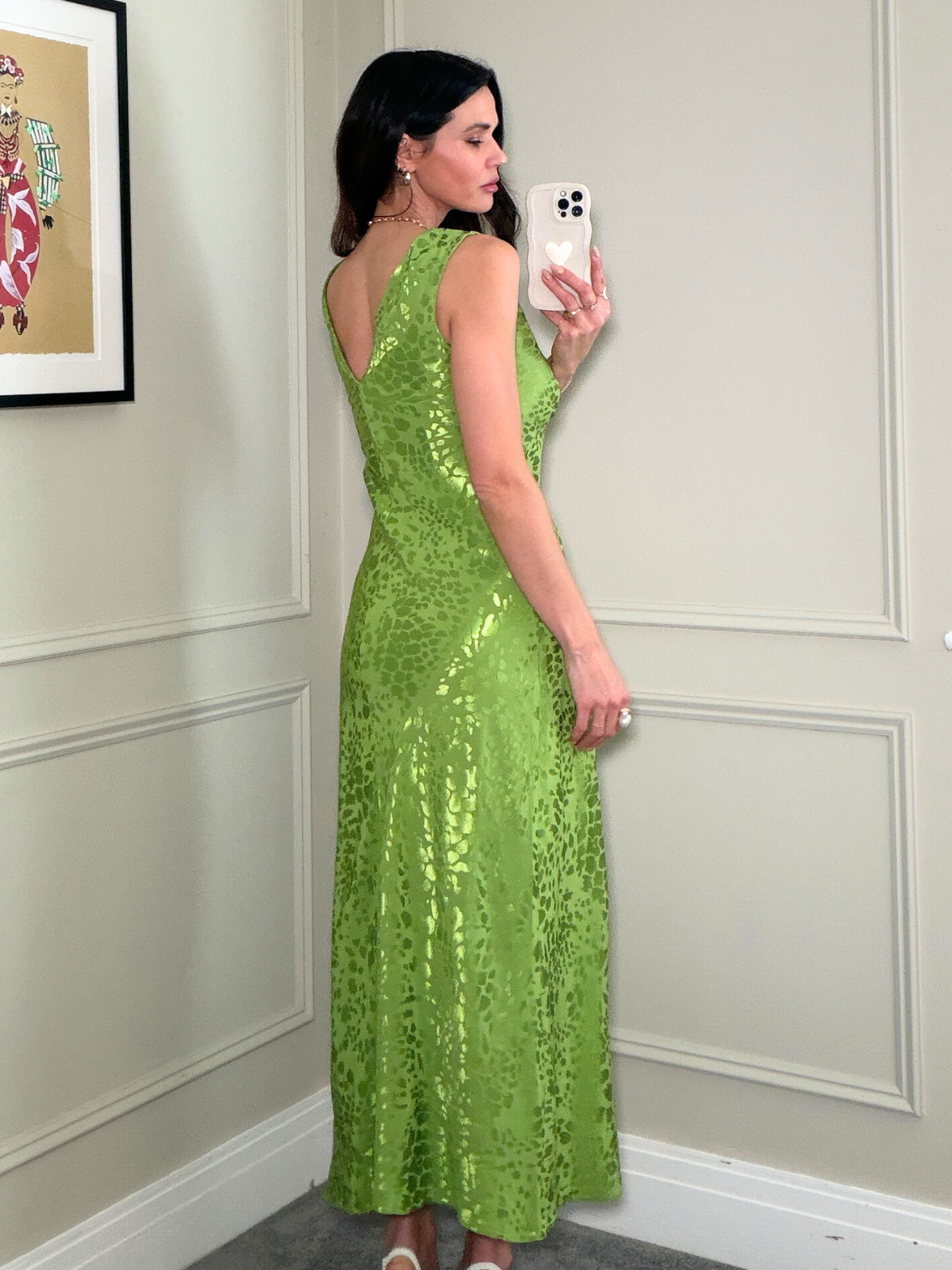 Satin Maxi Slip Dress Green