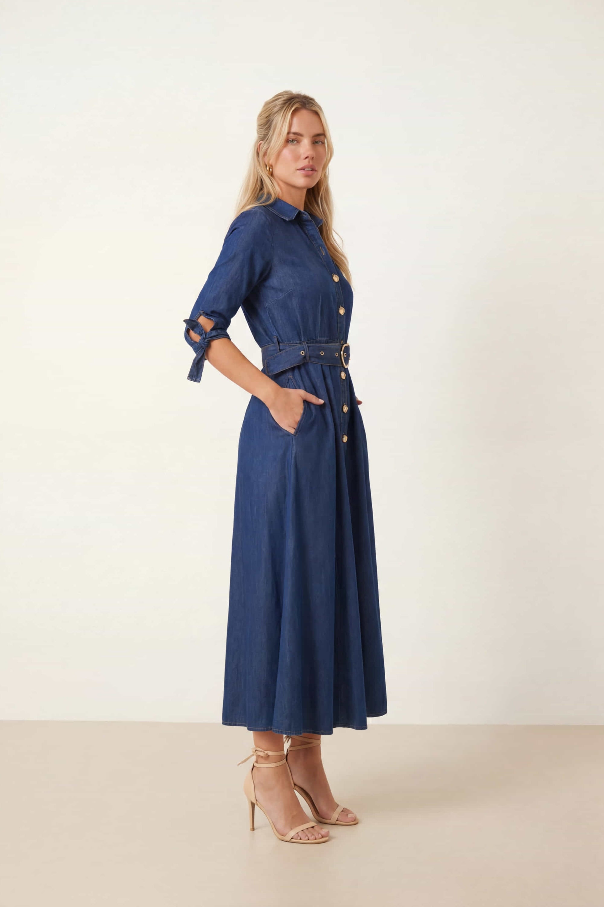 Daphne Belted Shirt Dress / Blue Denim