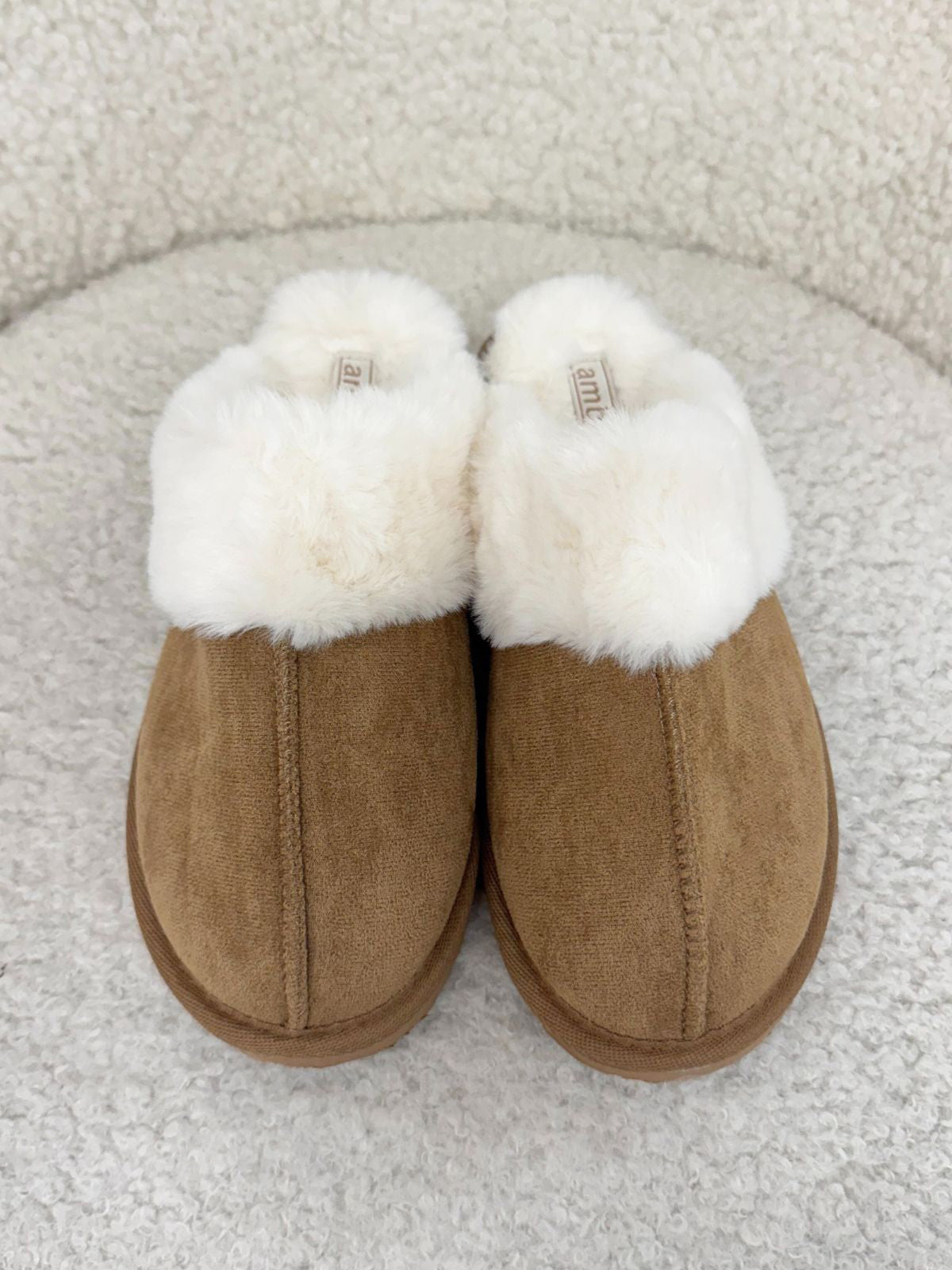 Bear Fluffy Faux Fur Lined Slipper in Camel