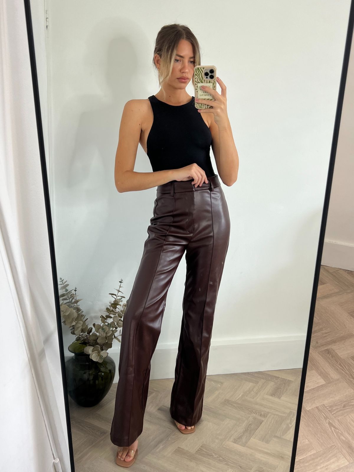 PU Flared Trouser | Alyssa PU Flare Trouser / Chocolate – Style Cheat