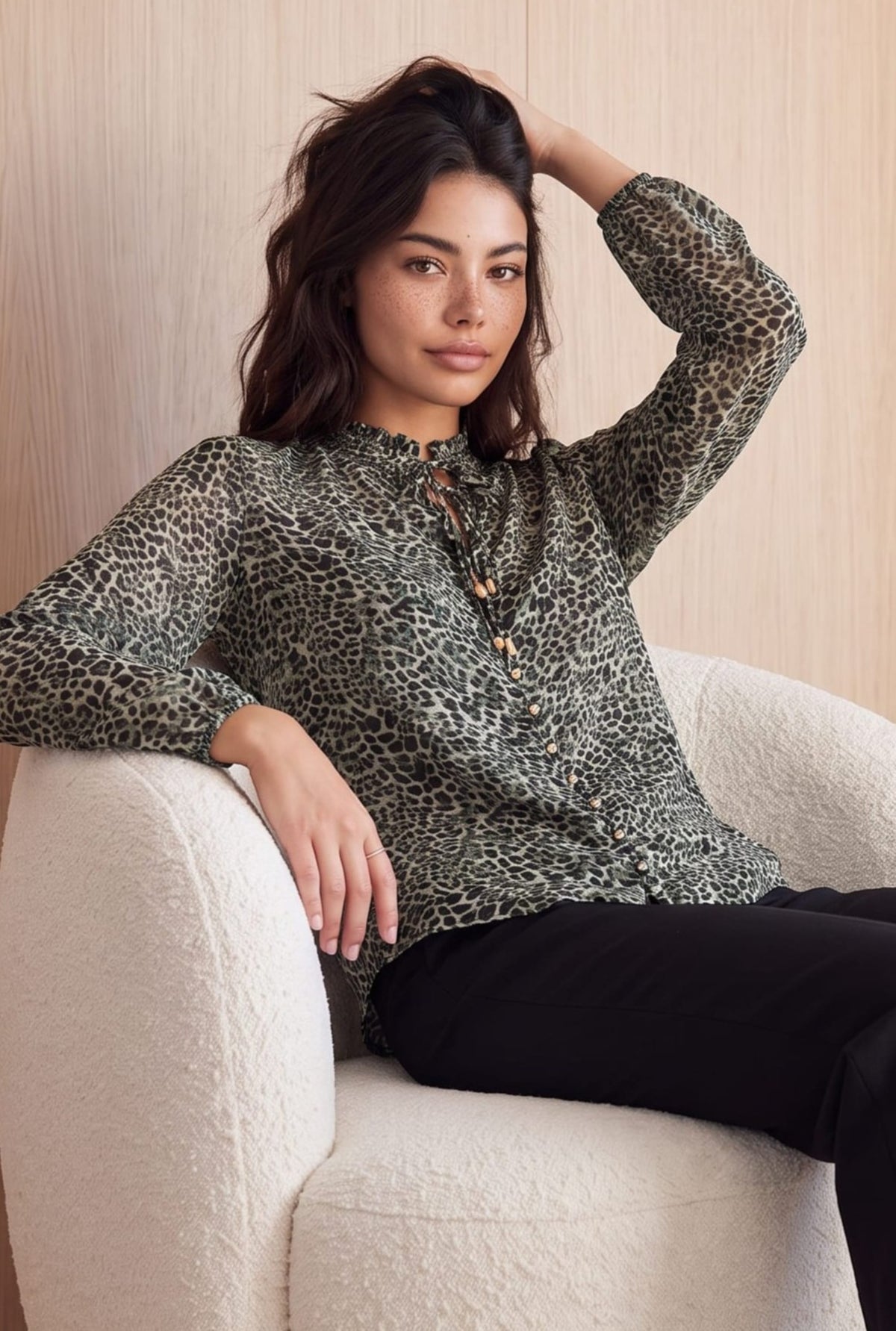 Animal Print Tie Blouse