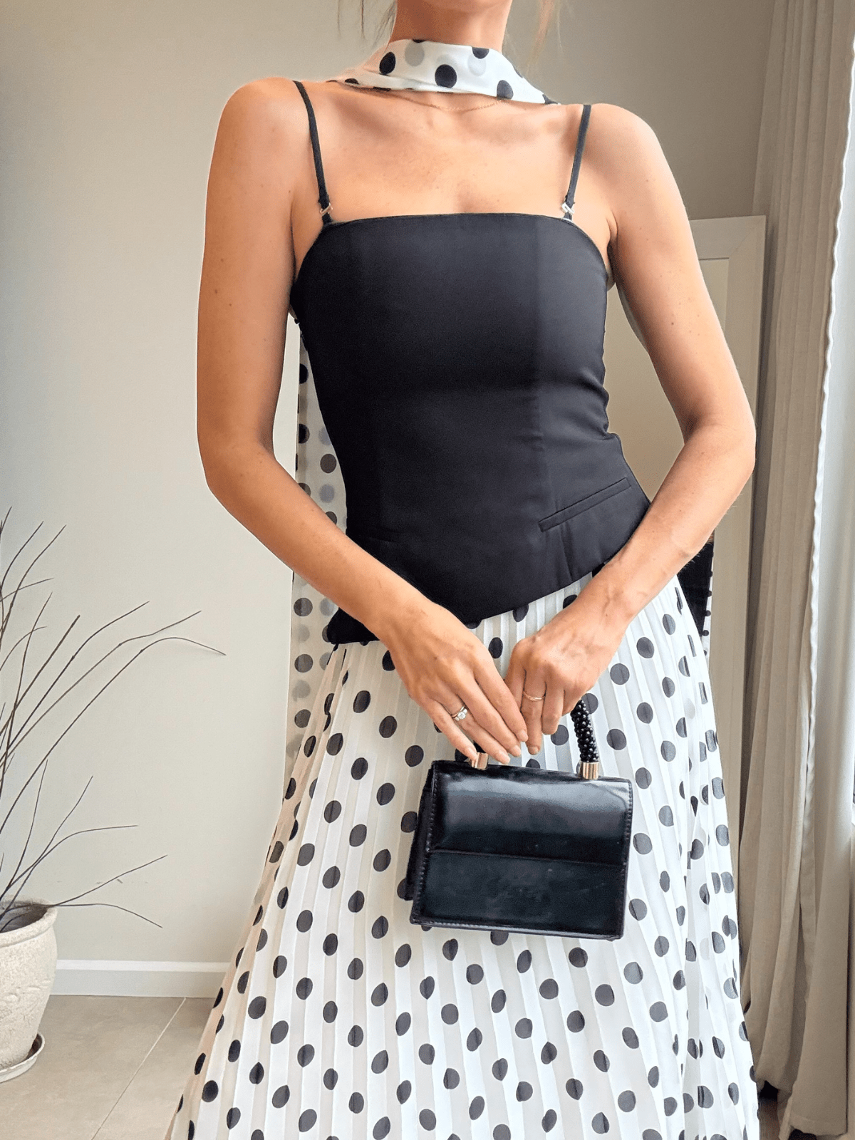 Madelaine Mono Polka-Dot Pleat Dress