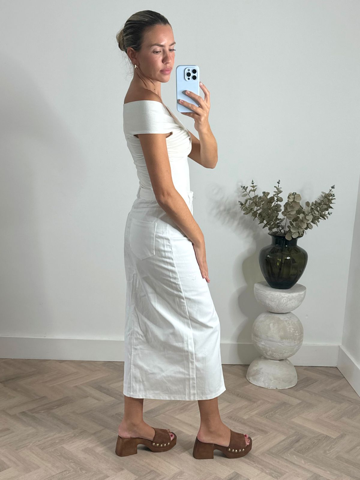 Piper Midi Twill Skirt in Cream