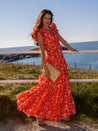 Red Cut Out Maxi Dress | Indie Frill Dress in Floral