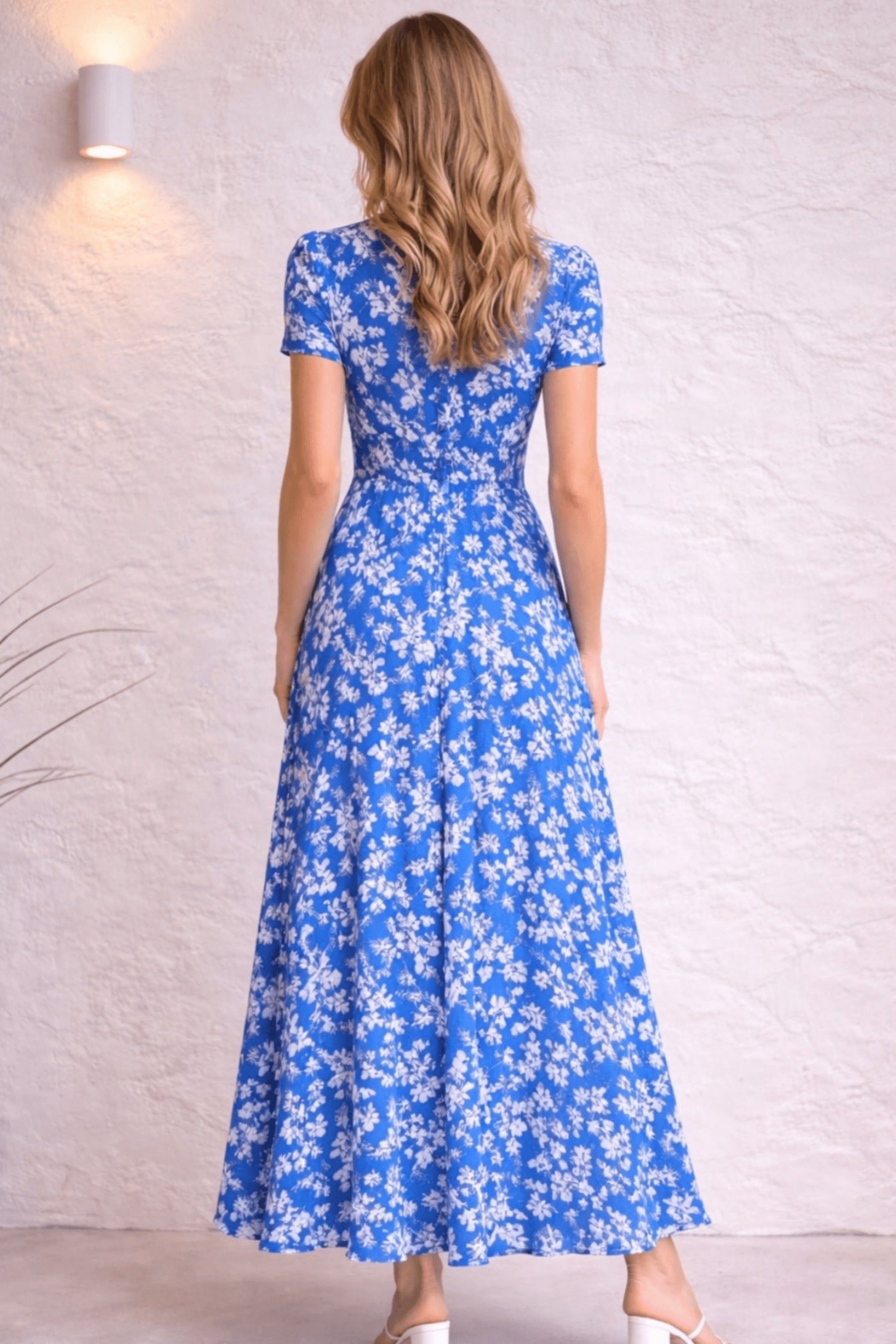 Blue Button Floral Dress - Style Cheat