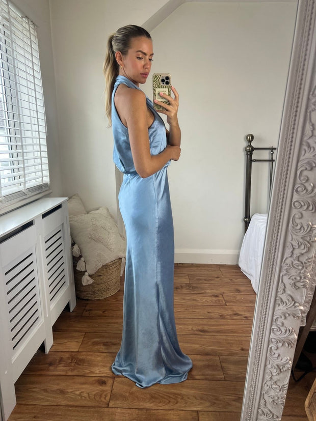 V-Neck Royal Blue Satin Bridesmaid Dress main image 1