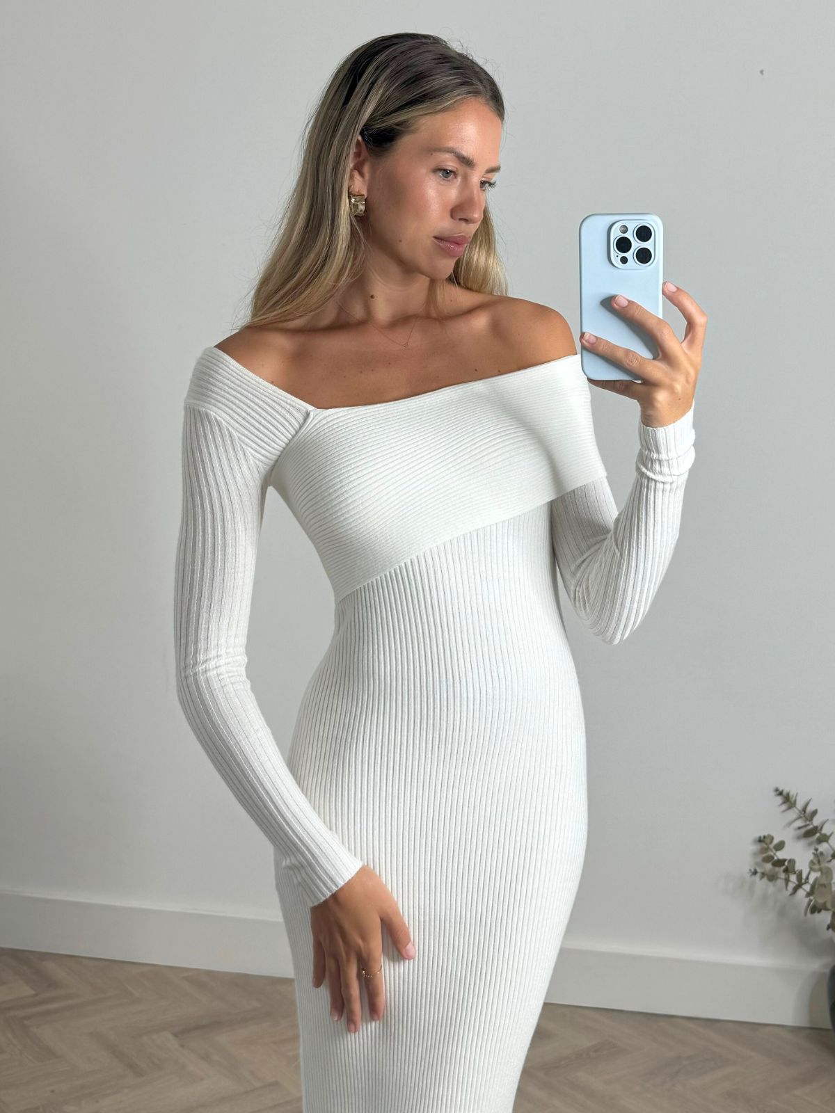 Polly Asymmetric Knitted Dress in Cream