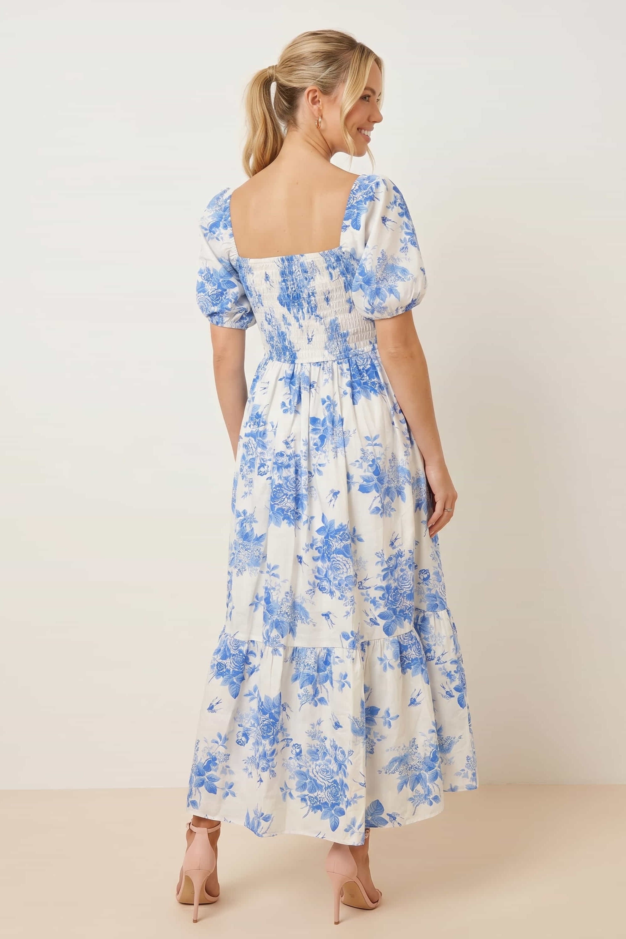 Puff Sleeve Midi Dress | Leighton Dress in Blue Floral Style Cheat Puff Sleeve Midi Dress | Leighton Dress in Blue Floral Style Cheat