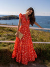 Red Cut Out Maxi Dress | Indie Frill Dress in Floral