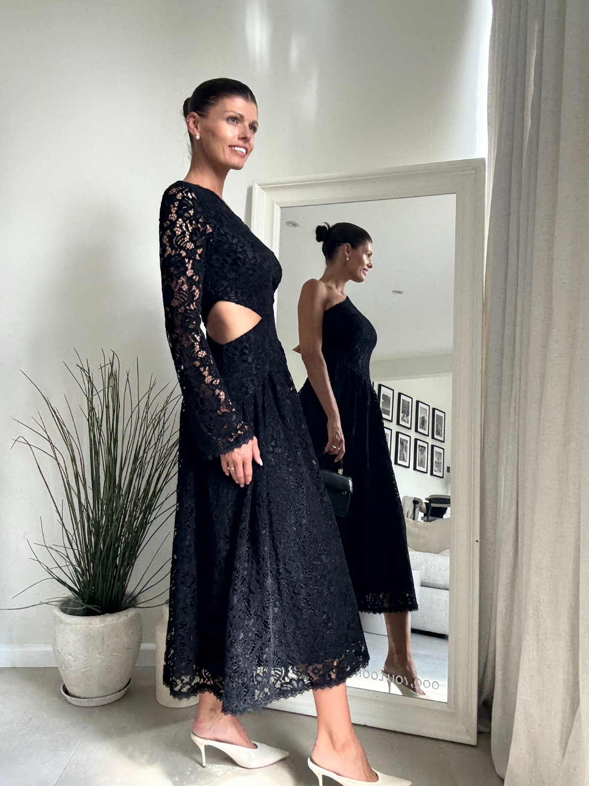 Jasmine Cut Out One Shoulder Dress in Black Lace