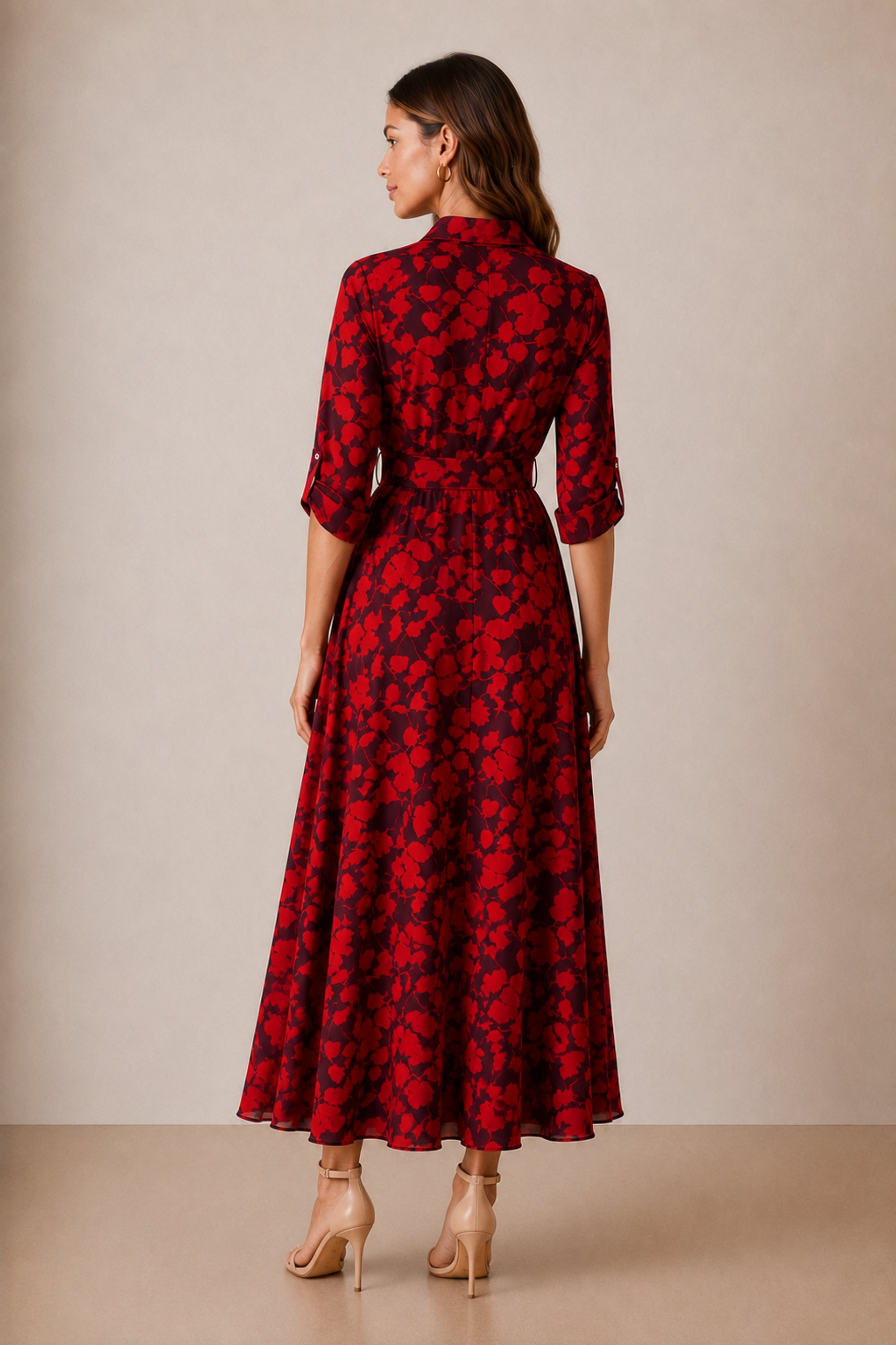 Daphne Belted Red Floral Dress