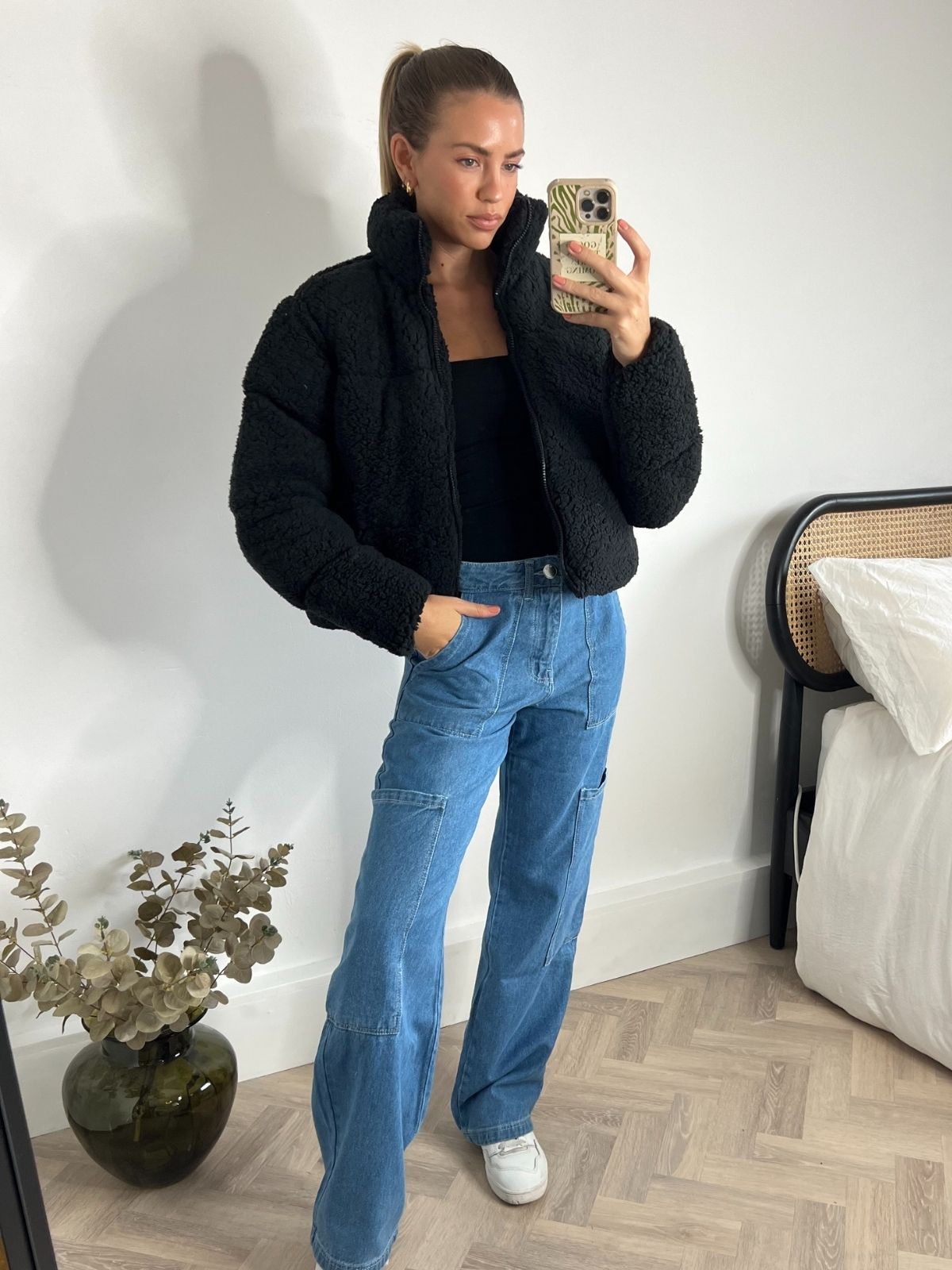 Oversized Teddy Cropped Puffer Jacket / Black – Style Cheat