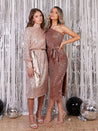 One Shoulder Sequin Dress | Amethyst Midi Dress in Rust Sequin