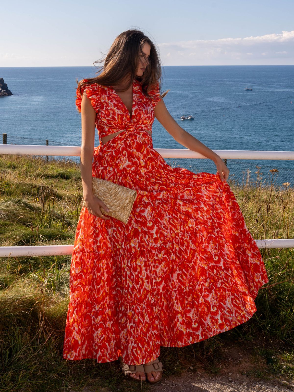 Red Cut Out Maxi Dress | Indie Frill Dress in Floral