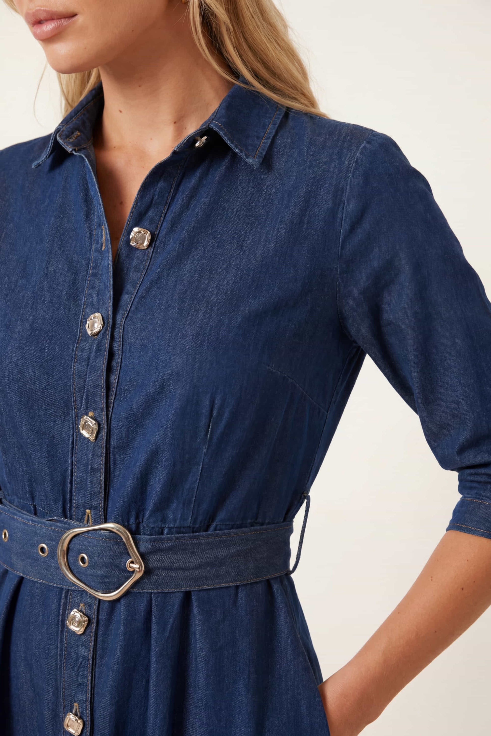 Daphne Belted Shirt Dress / Blue Denim