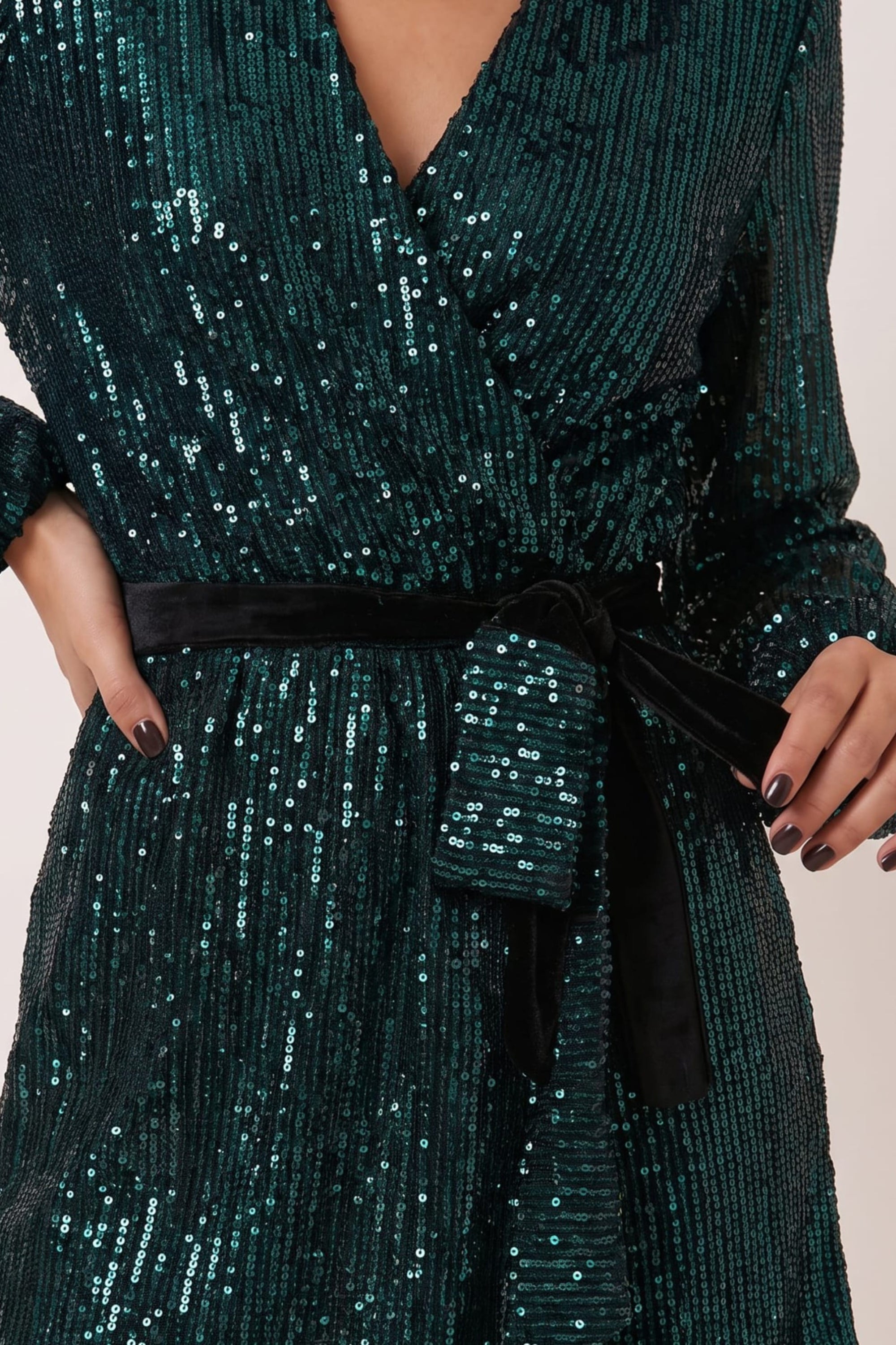 Dani Sequin Wrap Dress / Emerald Green