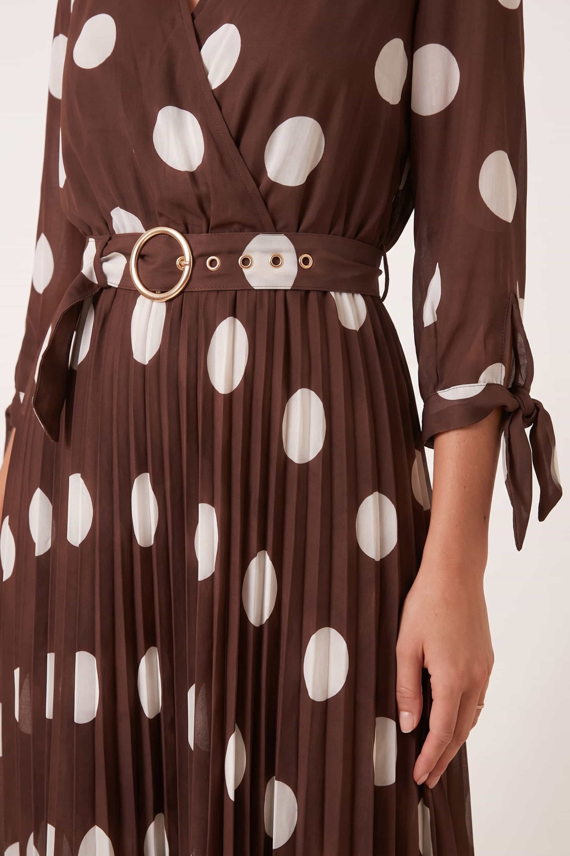 V Neck Pleat Spot Dress