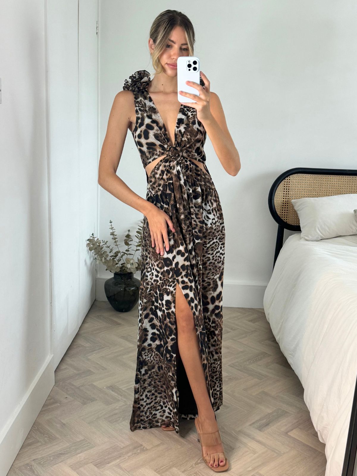 Animal Print Maxi Dress | Layla Dress with Shoulder Corsage