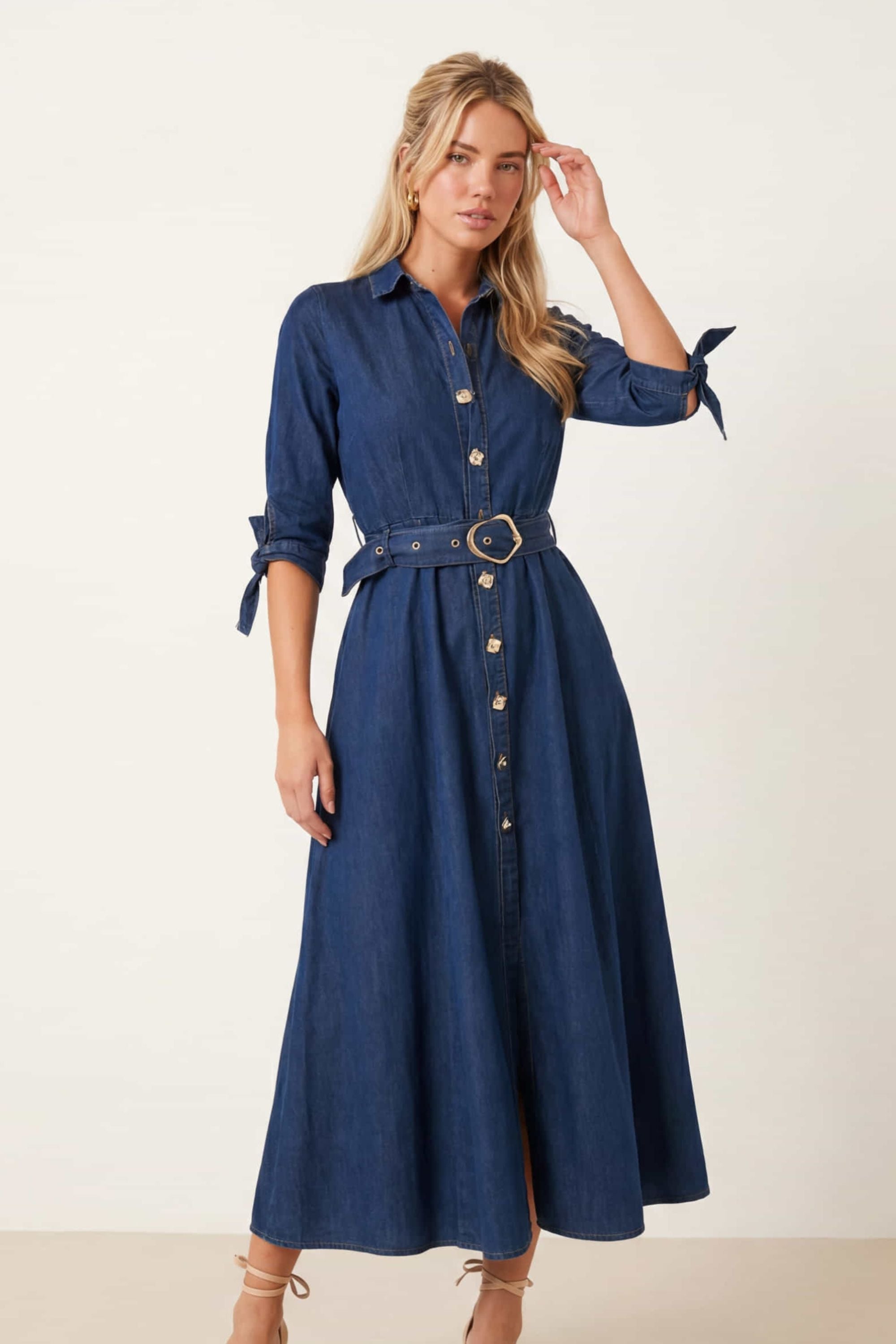 Daphne Belted Shirt Dress / Blue Denim