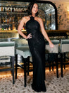 Corsage Maxi Dress | Regan Corsage Detail Sequin Dress / Black