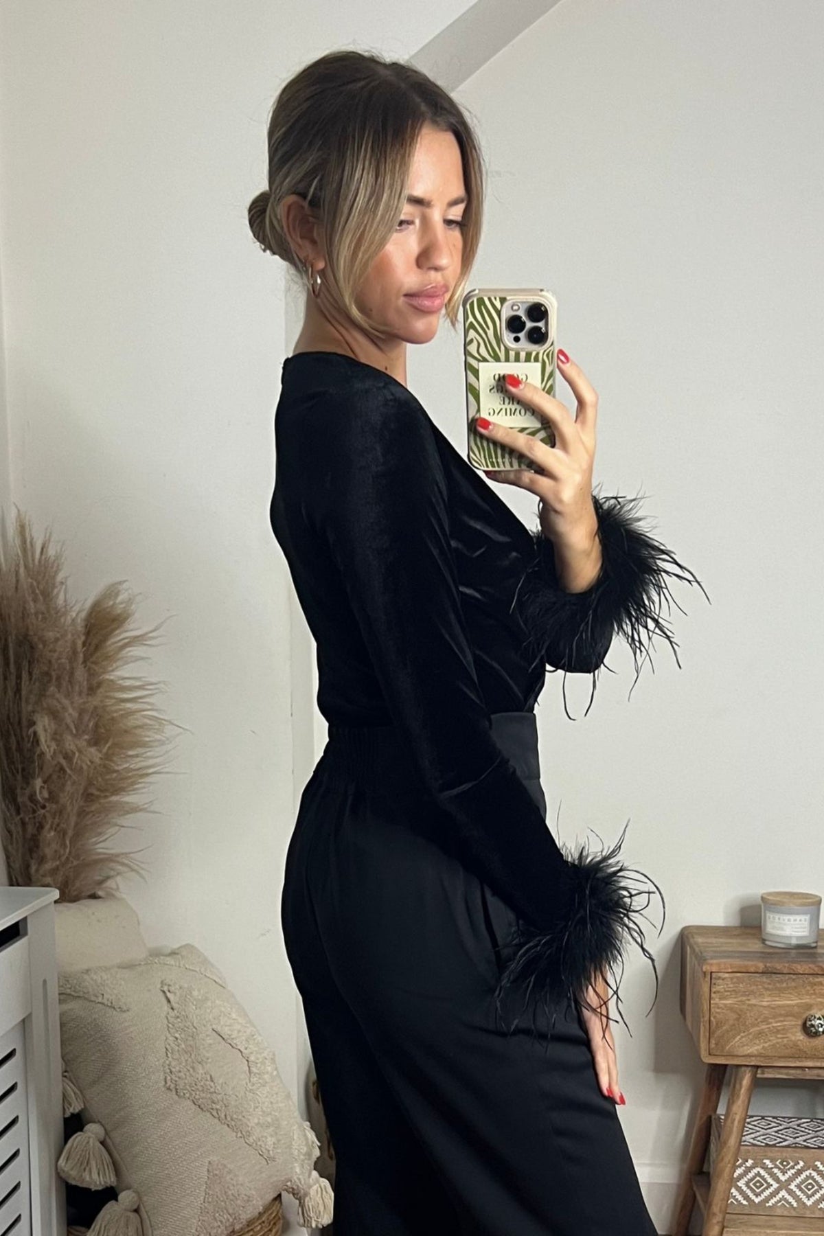 Annabelle Feather Trim Trouser in Black