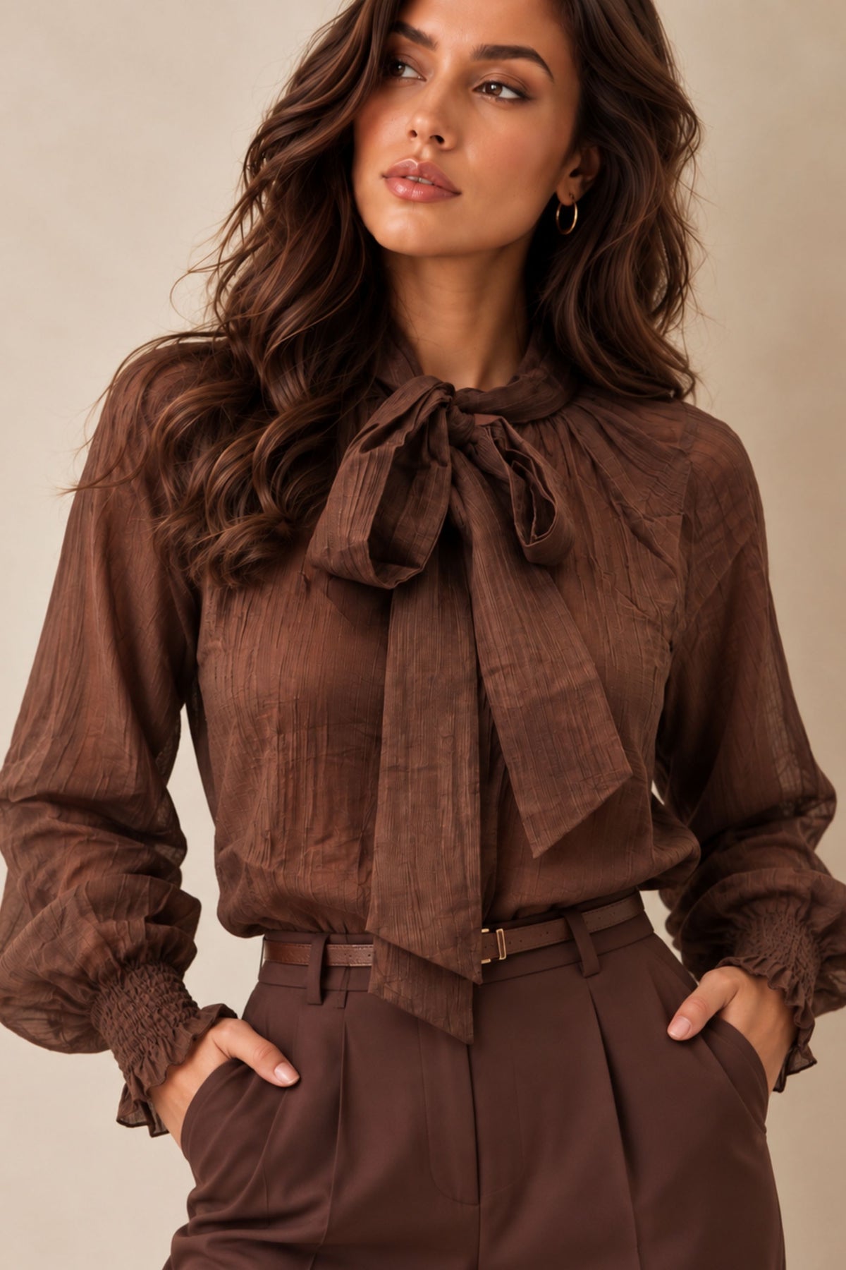 Brown Neck Tie Top
