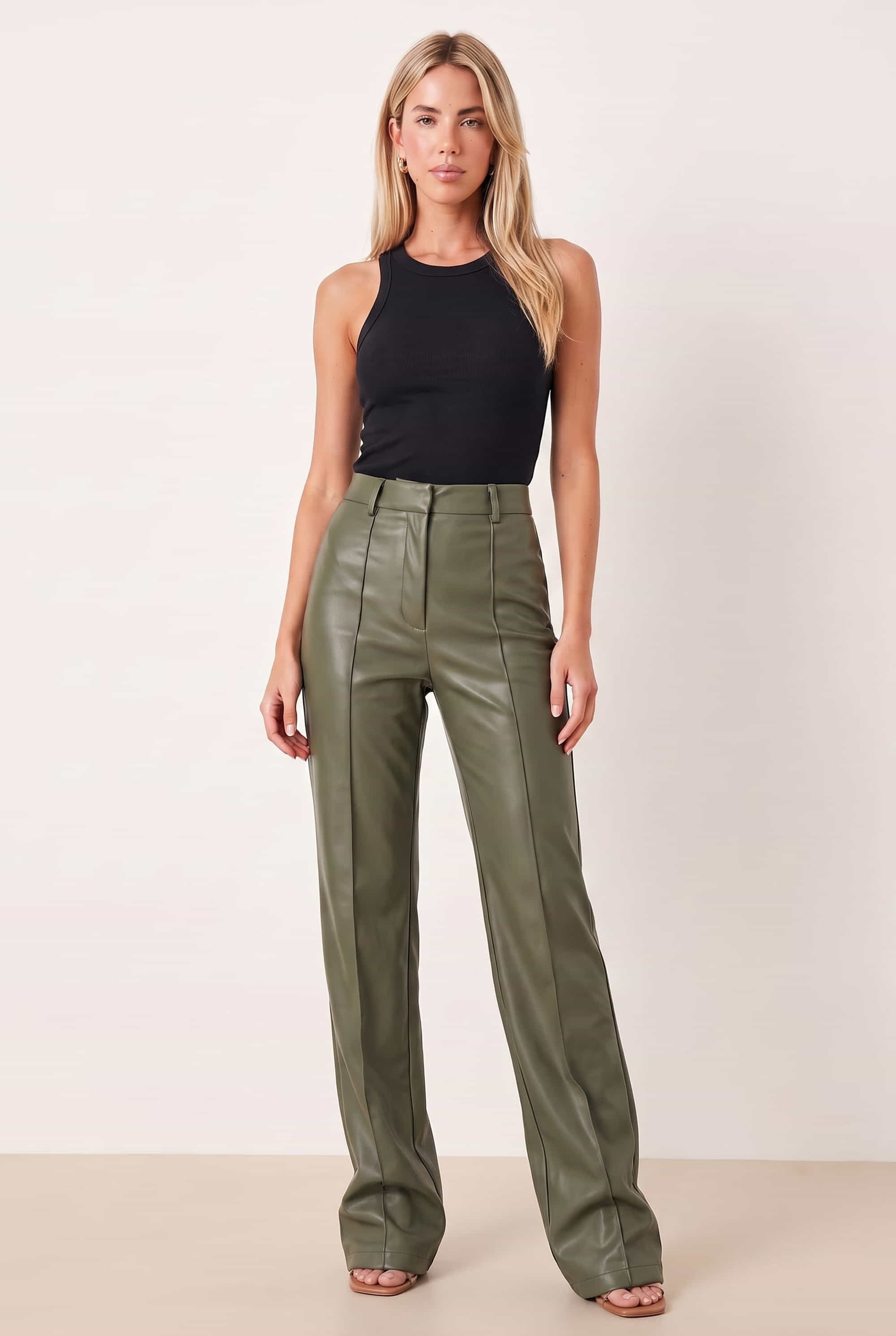 Alyssa PU Flare Trouser / Olive PU