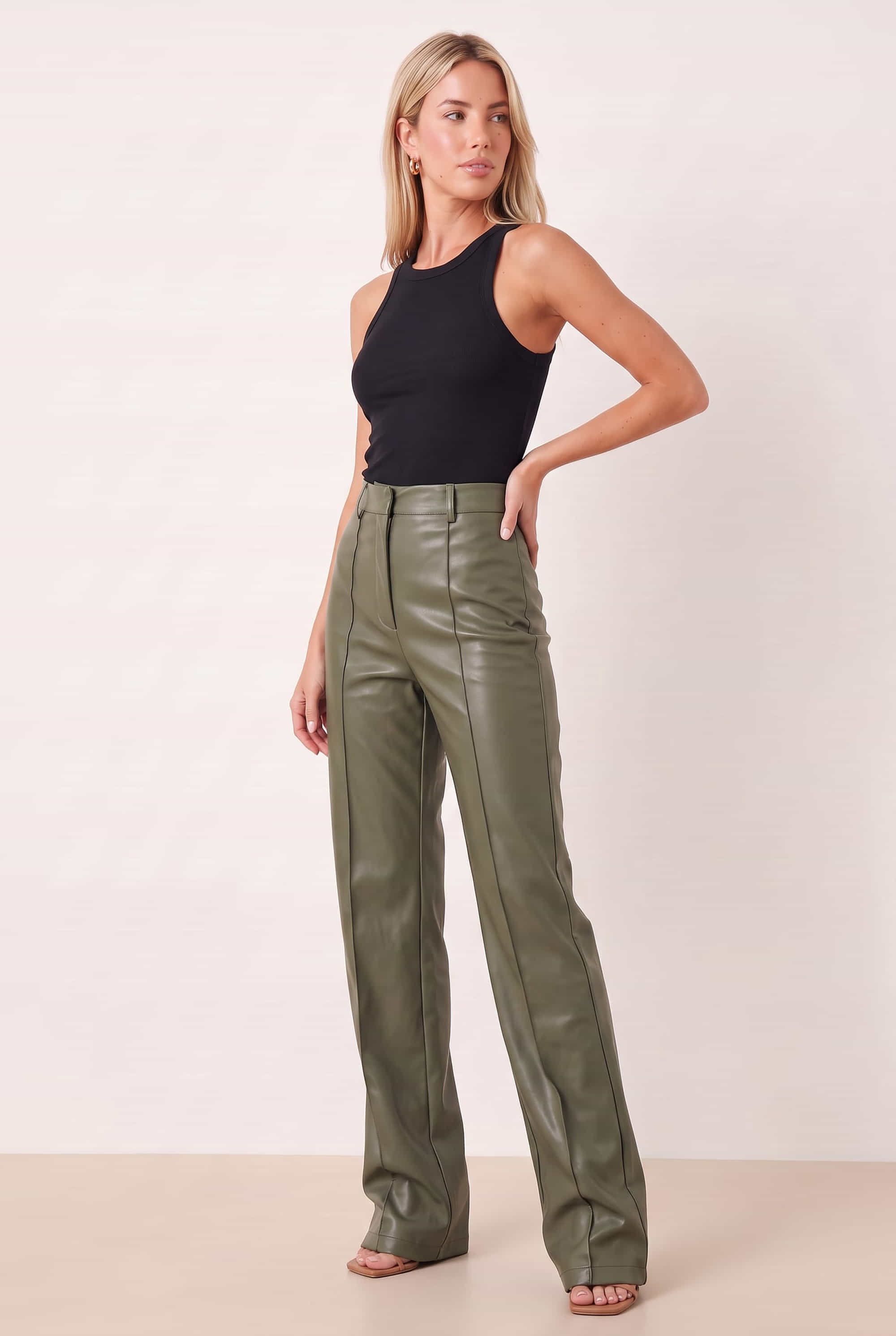 Alyssa PU Flare Trouser / Olive PU