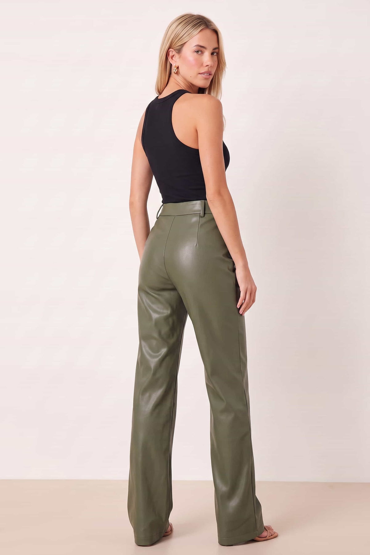 Alyssa PU Flare Trouser / Olive PU