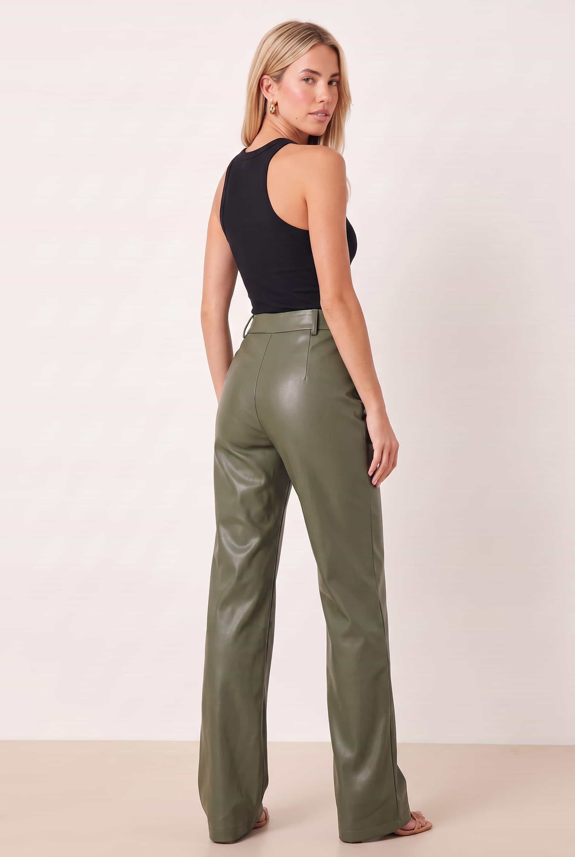 Alyssa PU Flare Trouser / Olive PU