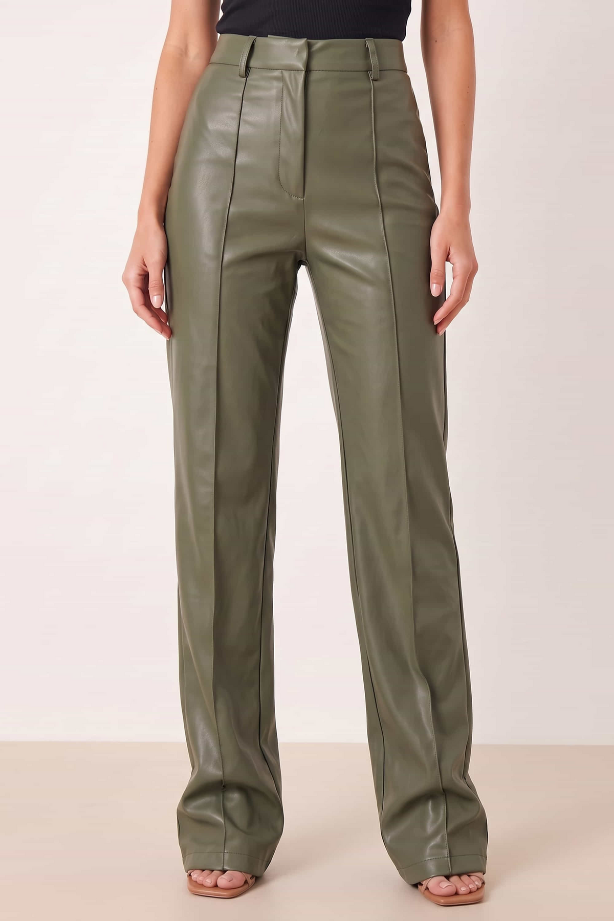 Alyssa PU Flare Trouser / Olive PU
