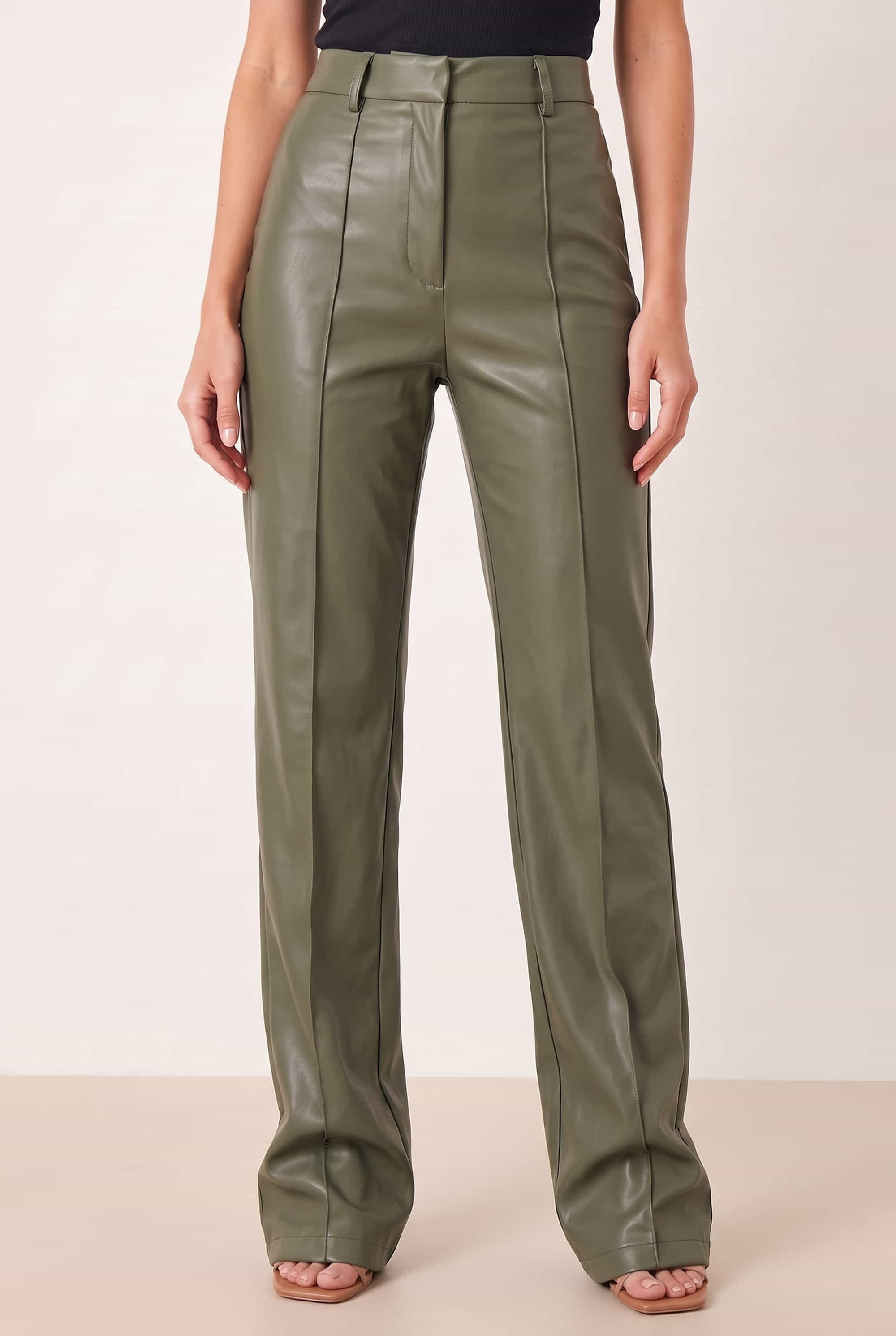 Alyssa PU Flare Trouser / Olive PU