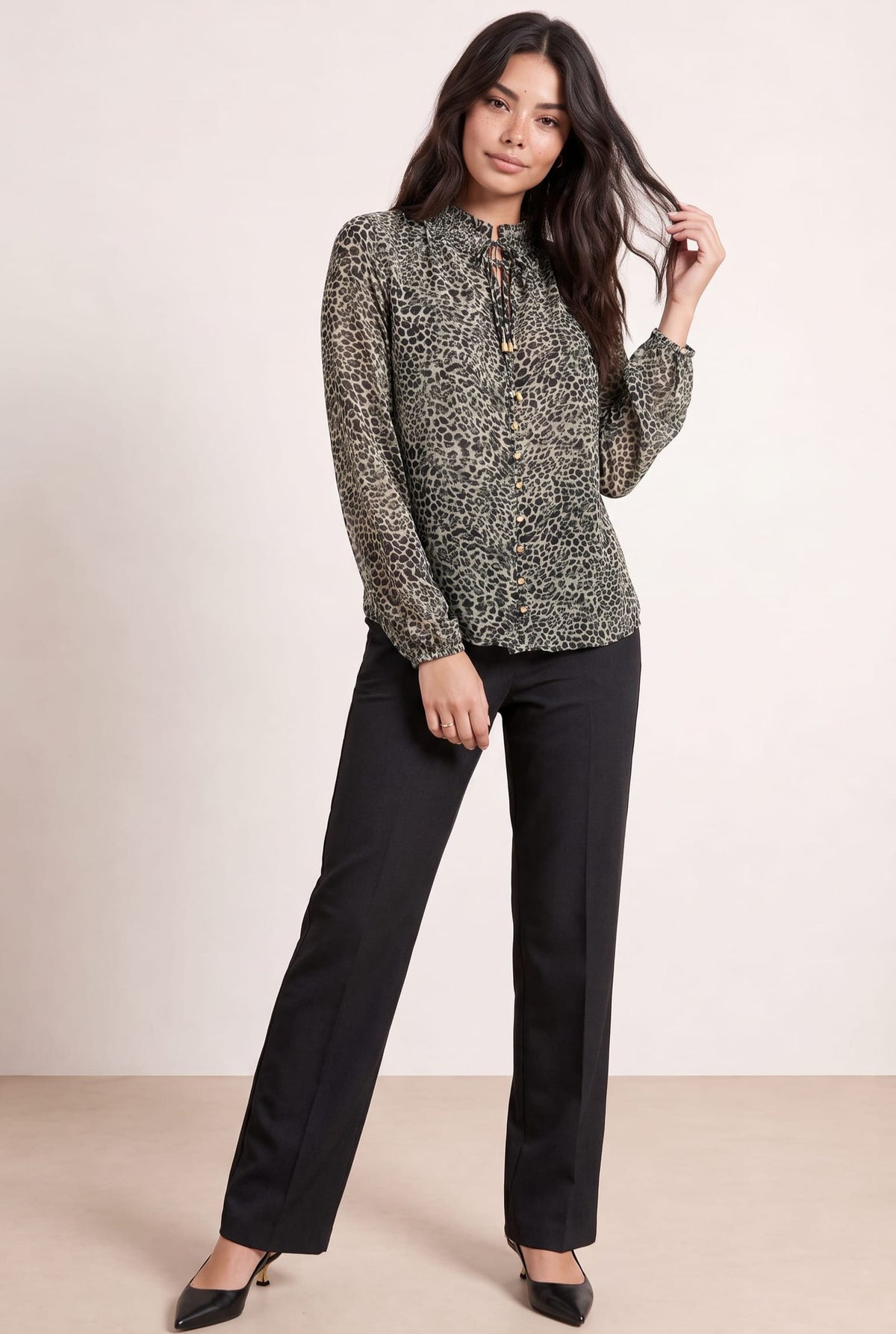 Animal Print Tie Blouse