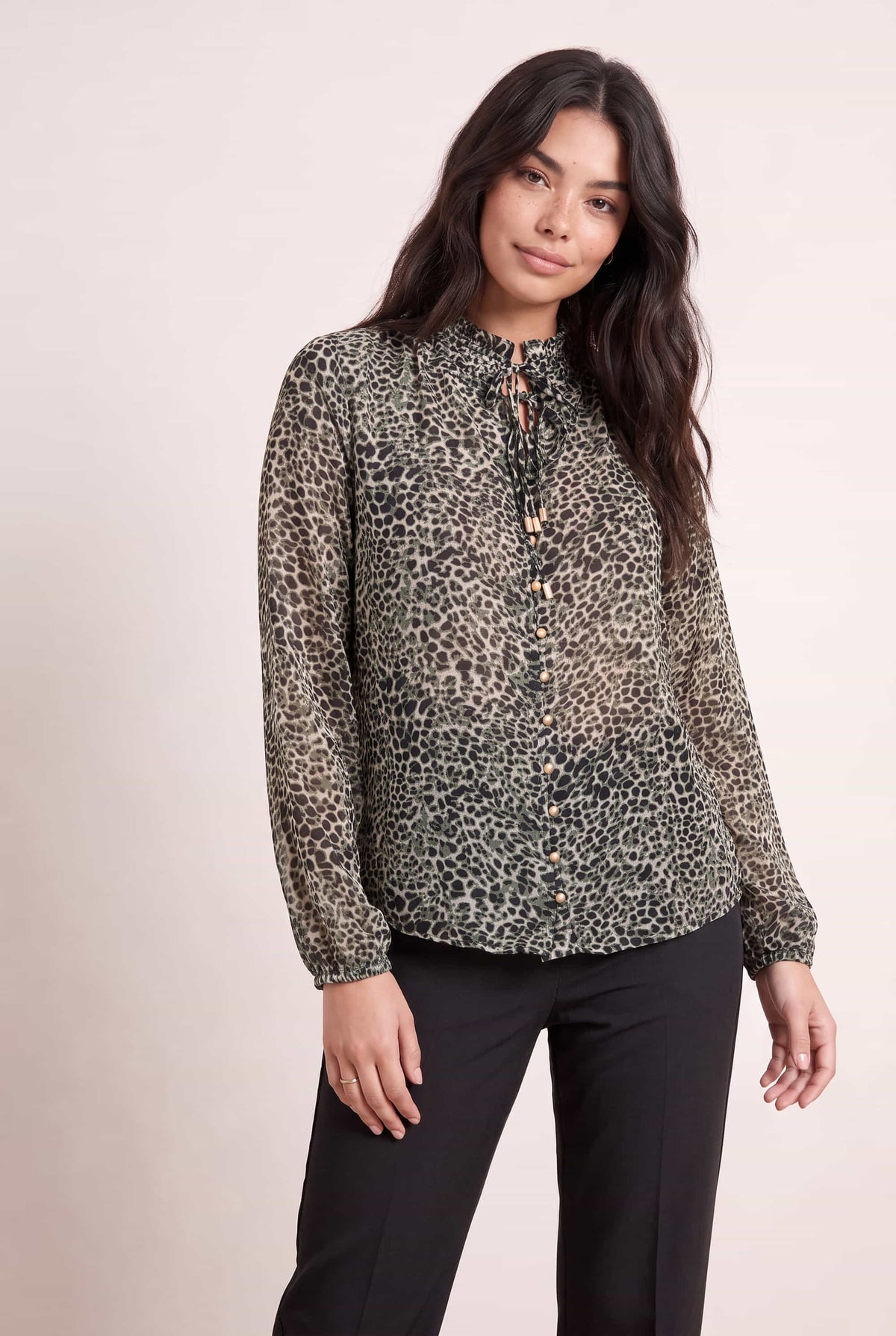 Animal Print Tie Blouse